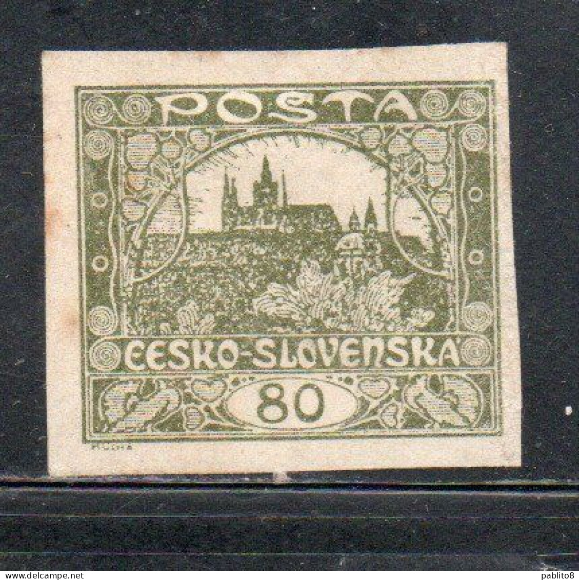 CZECH REPUBLIC REPUBBLICA CECA CZECHOSLOVAKIA CESKA CECOSLOVACCHIA 1919 HRADCANY AT PRAGUE 80h MH - Ongebruikt