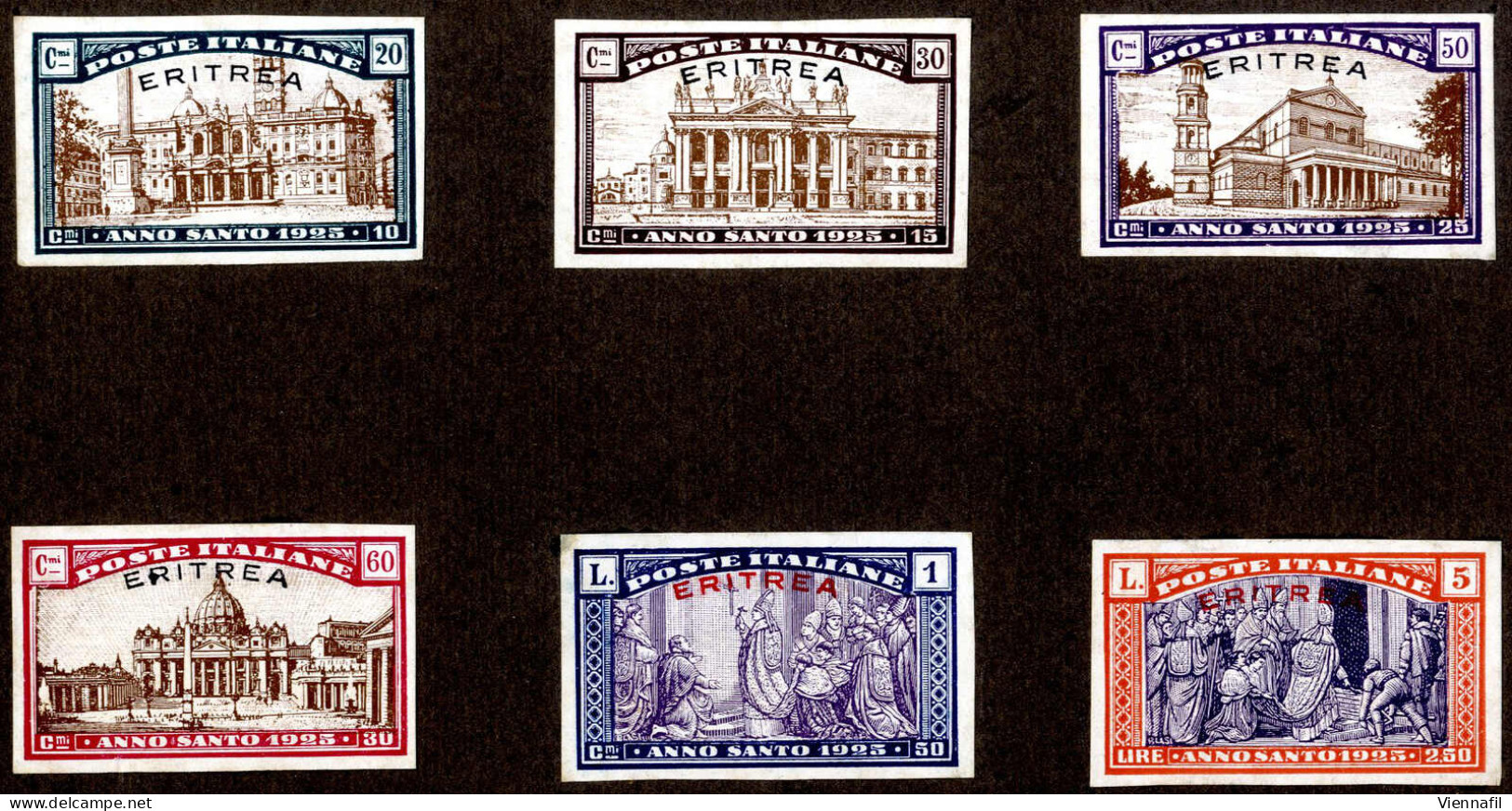 (*) 1925, Anno Santo, Prove D'archivio Non Dentellate Stampate Su Carta Patinata Nei Colori Adottati, Montate Su Un Cart - Eritrea