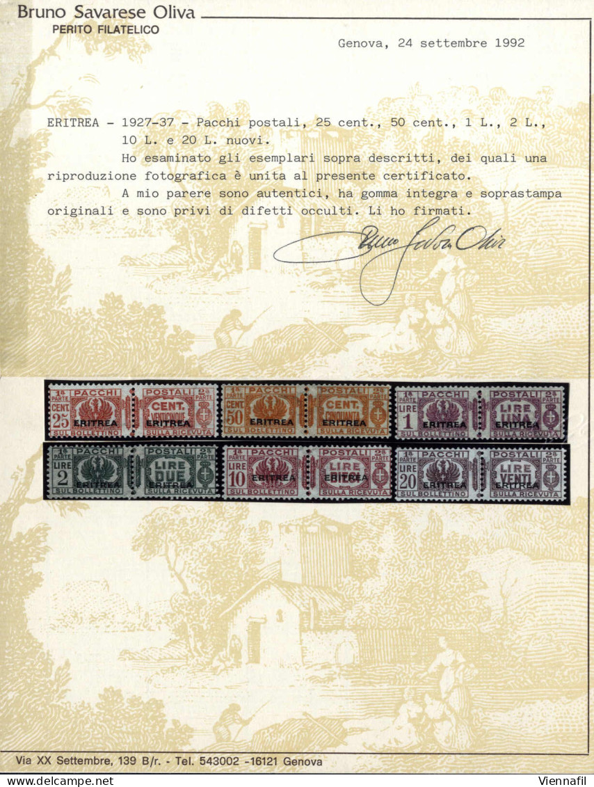 * 1927-37, Pacchi Postali D'Italia (fascio Littorale) Con Soprastapa "ERITREA", Serie Completa Nuova (senza Il 10 C. Azz - Erythrée