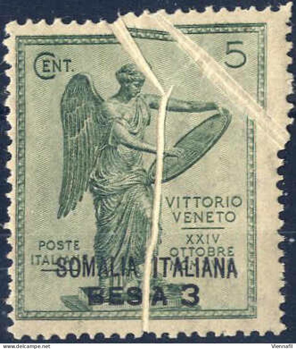 ** 1922, Vittoria 3 B. Su 5 C. Verde Con Vistose E Multiple Pieghe Di Carta, Nuovo Con Gomma Originale Integra (Sass. 30 - Somalie