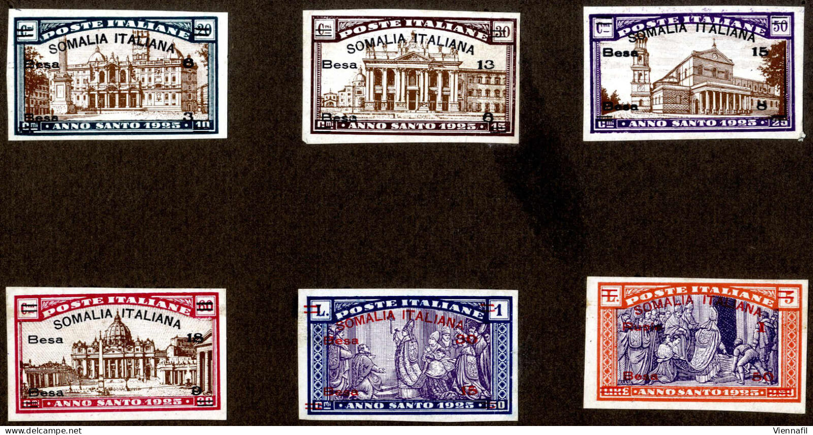 (*) 1925, Anno Santo, Prove D'archivio Non Dentellate Stampate Su Carta Patinata Nei Colori Adottati, Montate Su Un Cart - Somalie