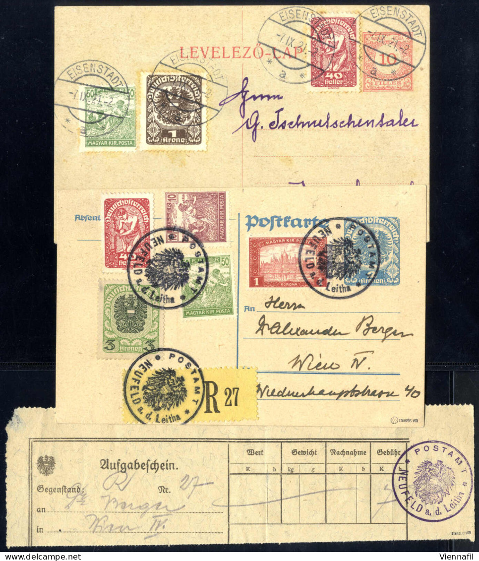 Cover 1921, 2 Ganzsachen Mit Philatelistischen Mischfrankaturen Ungarn, Österreich, Von Eisenstadt Am 7.9. Nach Innsbruc - Otros & Sin Clasificación
