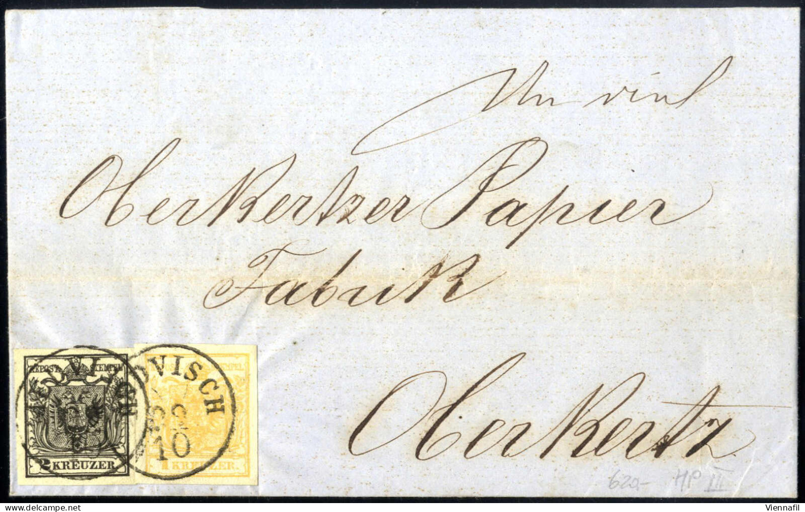 Cover 1853, Brief Von Medvisch Vom 29.10. Nach Oberkertz Frankiert Mit 1 Kr. Und 2 Kr. HP, ANK 1,2 HP - Andere & Zonder Classificatie