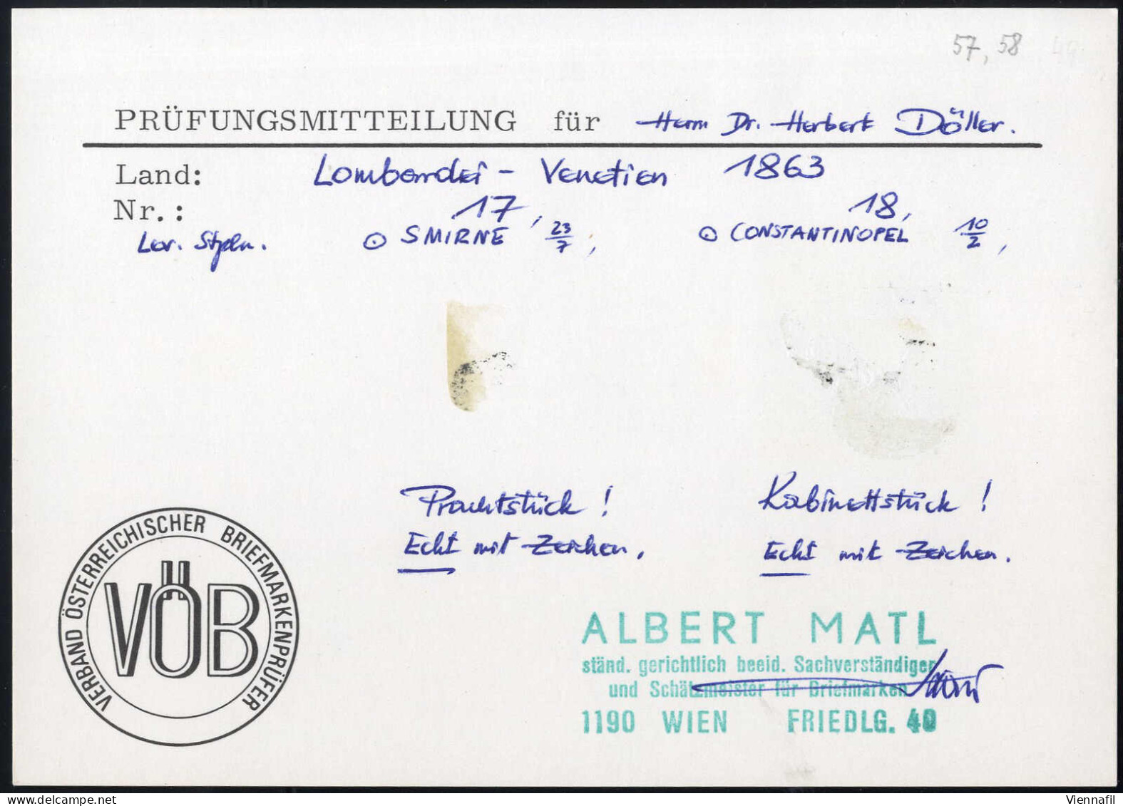 O 1863, Komplette Serie 5 Werte Gez. 14 Gestempelt, Befund Matl, ANK LV 14-18 / 535,- - Levante-Marken