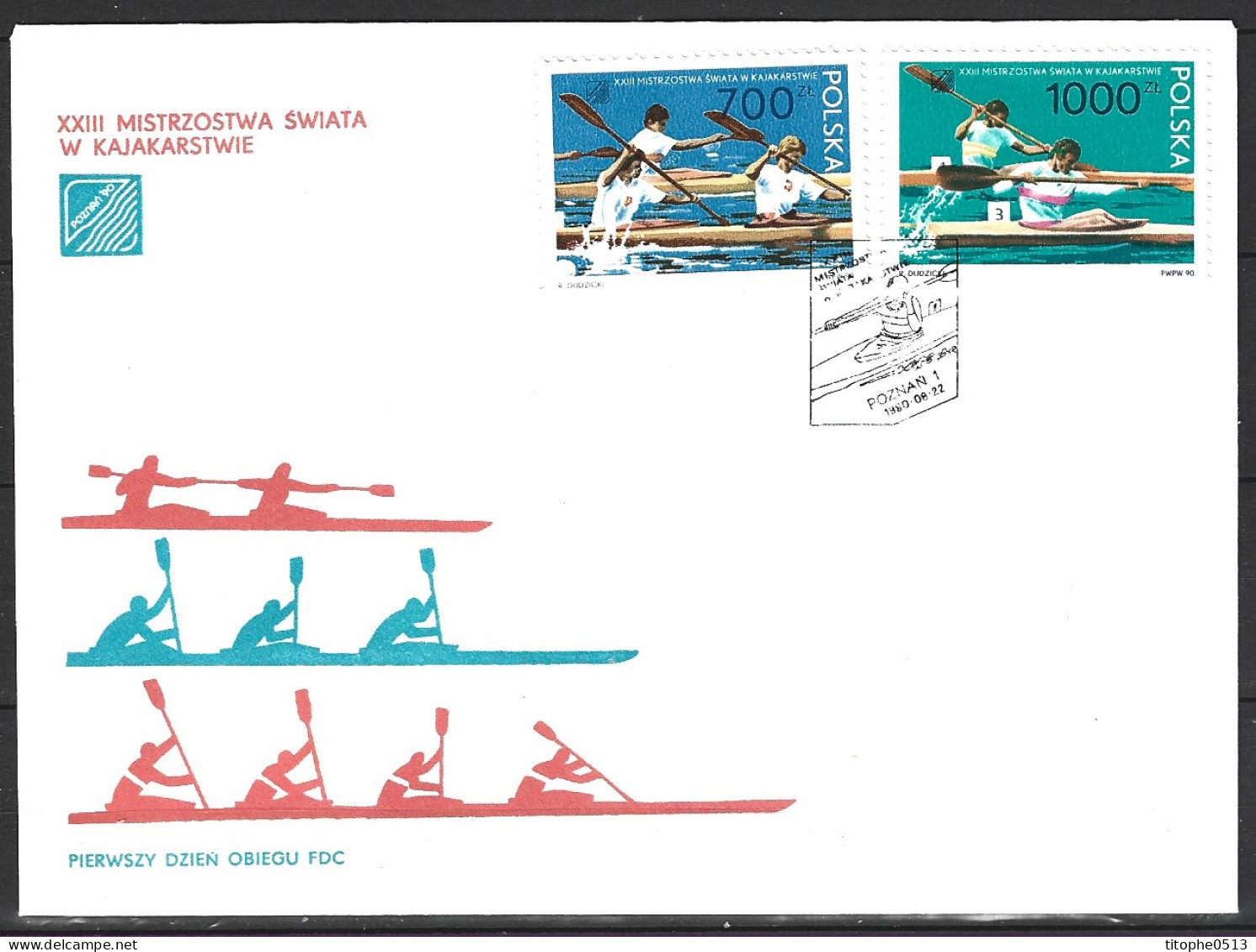 POLOGNE. N°3085-6 De 1990 Sur Enveloppe 1er Jour. Canoë-Kayak. - Canoa