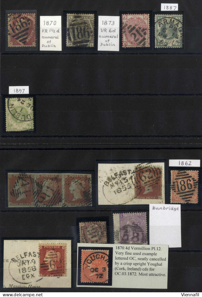 O 1854/87, Vorläufer, 12 Werte Von Großbritannien Je Mit Stempeln Von Irland Auf 2 Steckkarten, - Autres & Non Classés