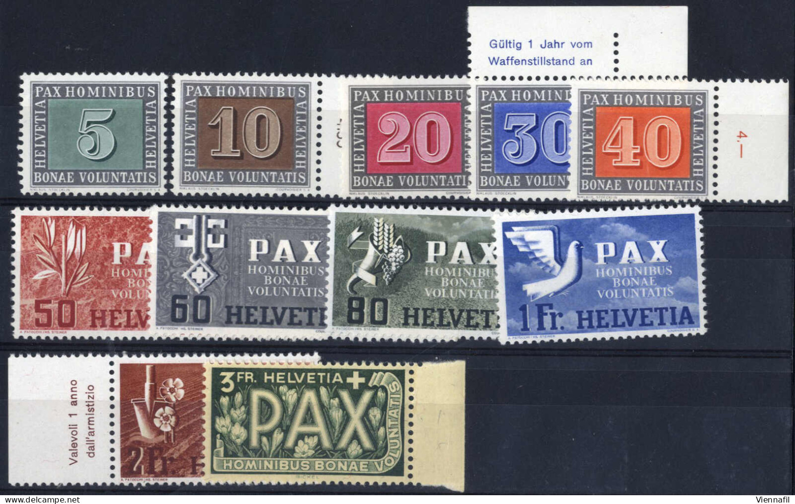 ** 1945, Pax, Komplette Serie 13 Werte Postfrisch, Mi. 447-459 - Sonstige & Ohne Zuordnung