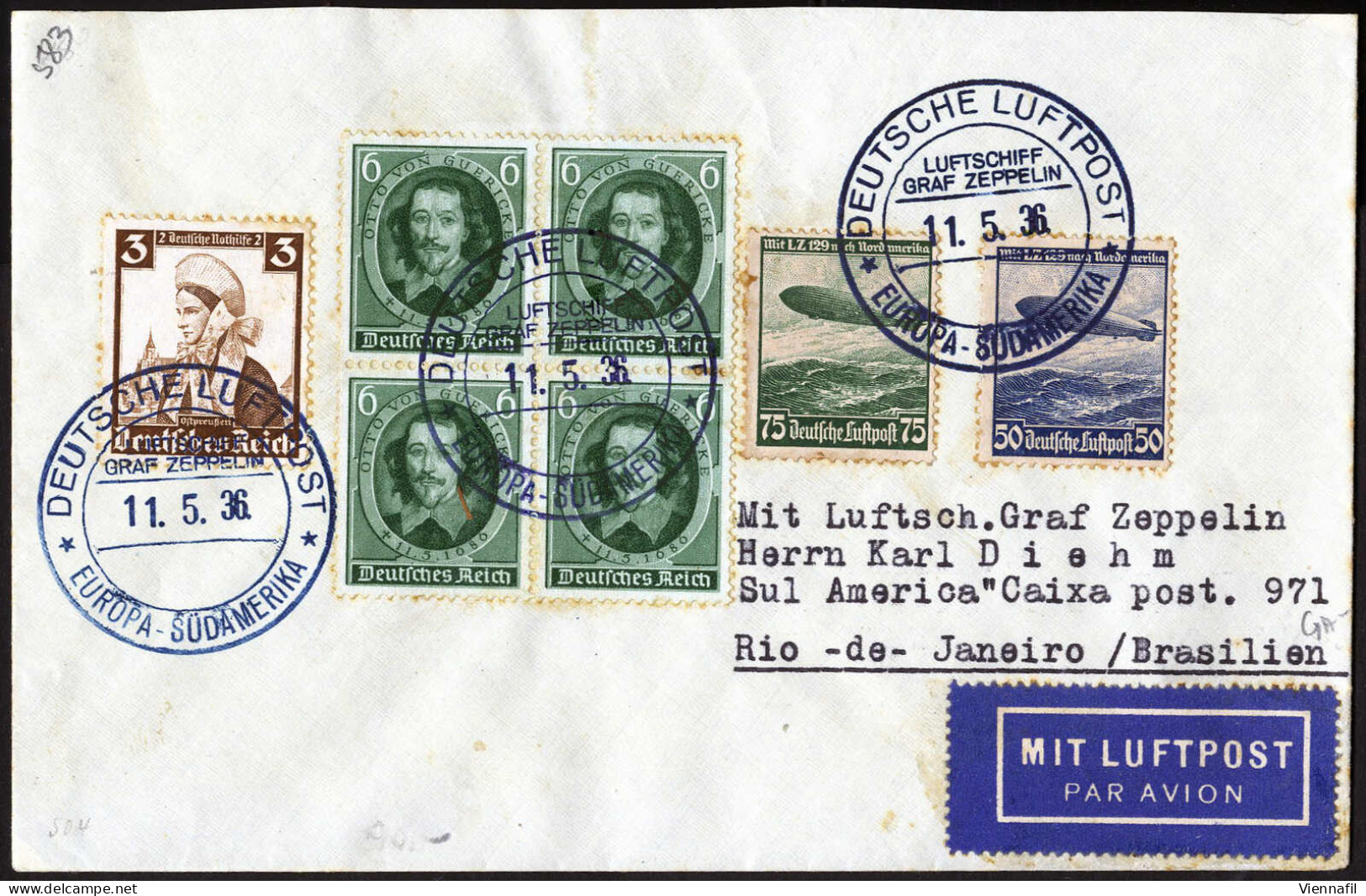 Cover 1936, LZ. 127, 8 Briefe Und Eine Karte Der 3., 4., 6., 8., 13., 14., 15. Und 17. Südamerikafahrt Je Mit Deutscher  - Other & Unclassified