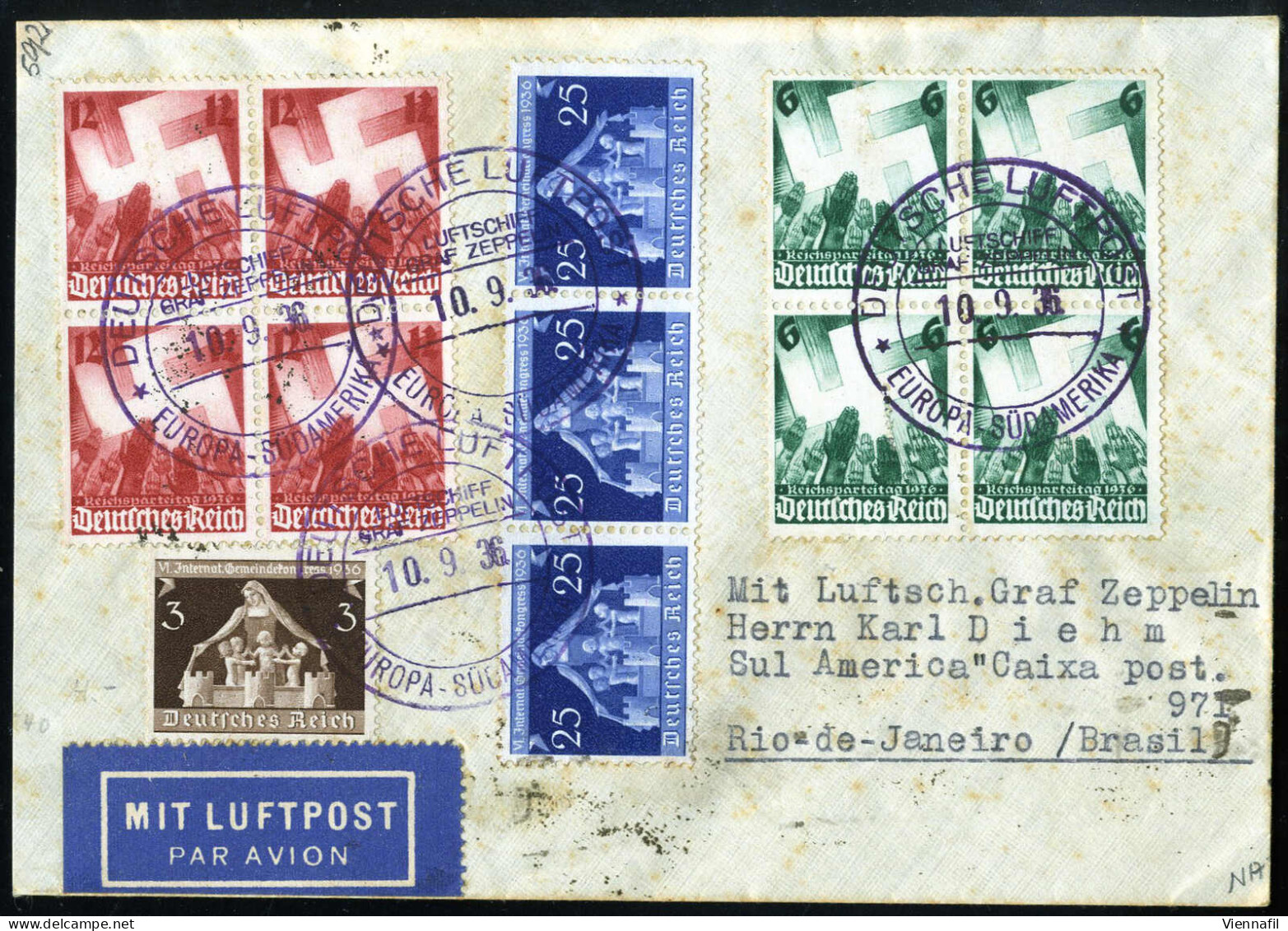 Cover 1936, LZ. 127, 8 Briefe Und Eine Karte Der 3., 4., 6., 8., 13., 14., 15. Und 17. Südamerikafahrt Je Mit Deutscher  - Other & Unclassified