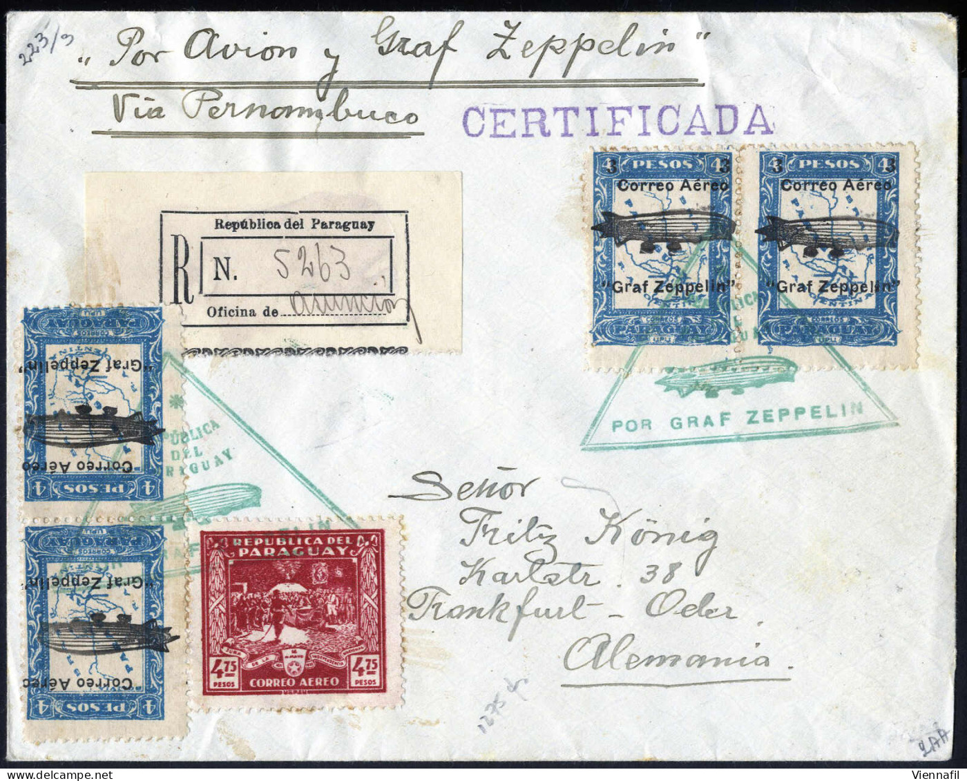 Cover 1931, "2. Südamerikafahrt 1931", Eingeschriebener Brief Von Paraguay Nach Frankfurt A.d. Oder Frankiert über 20,75 - Paraguay