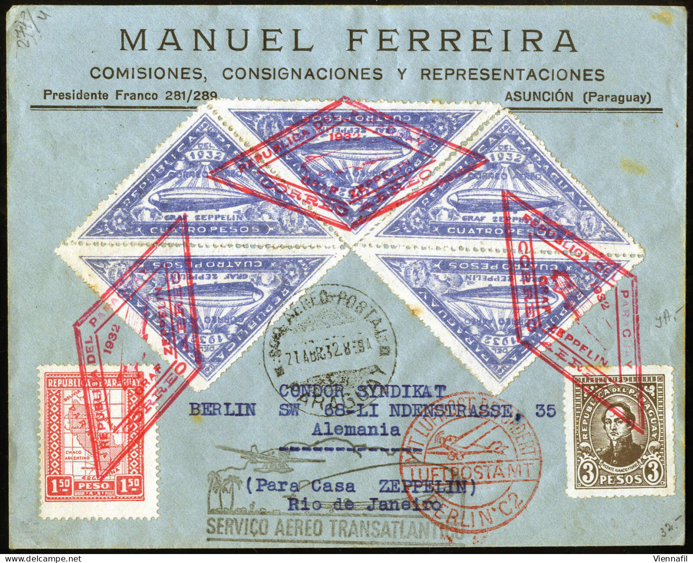 Cover 1932/35, "1. Südamerikafahrt 1932 Und 1935", Zwei Eingeschriebene Briefe Von Paraguay Frankiert über 27 $. Und 26, - Paraguay