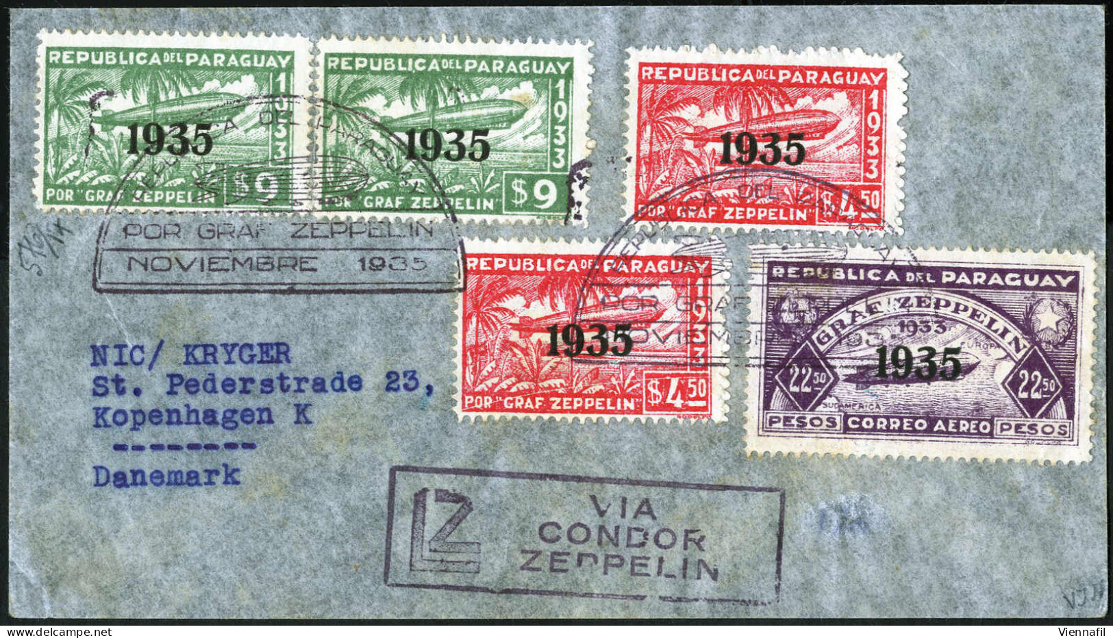 Cover 1935, "1. Pendelfahrt 1935", Brief Von Paraguay Nach Kopenhagen Frankiert über 52 $. Mit Postsonderstempel I, Mi.  - Paraguay