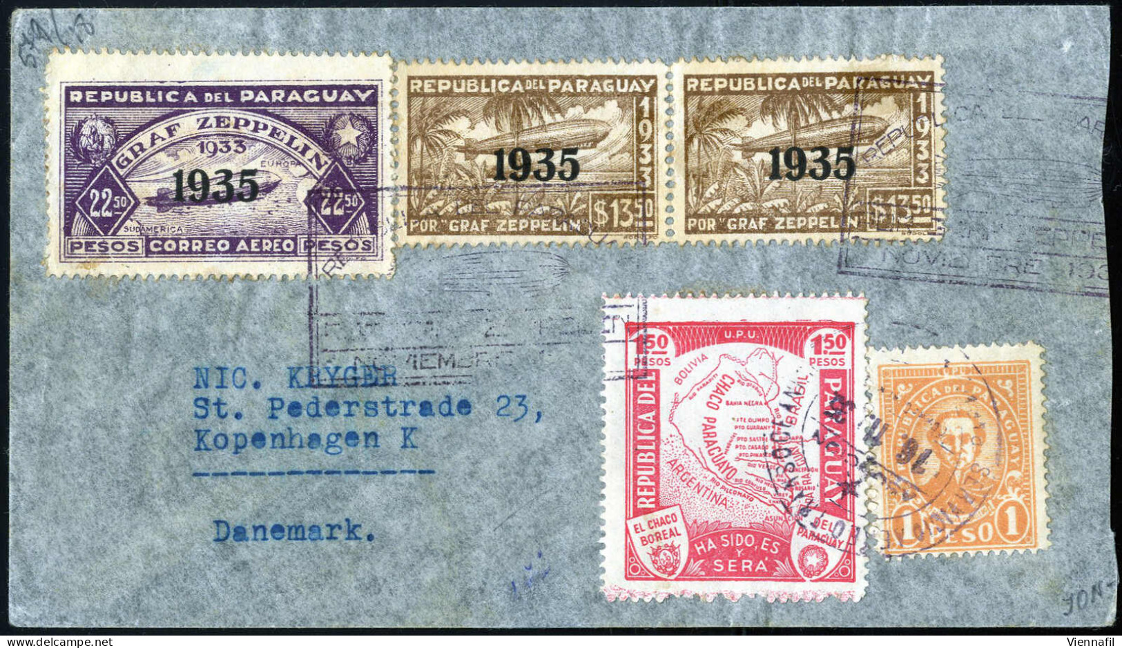 Cover 1935, "2. Pendelfahrt 1935", Brief Von Paraguay Nach Kopenhagen Frankiert über 52 $. Mit Postsonderstempel II, Mi. - Paraguay