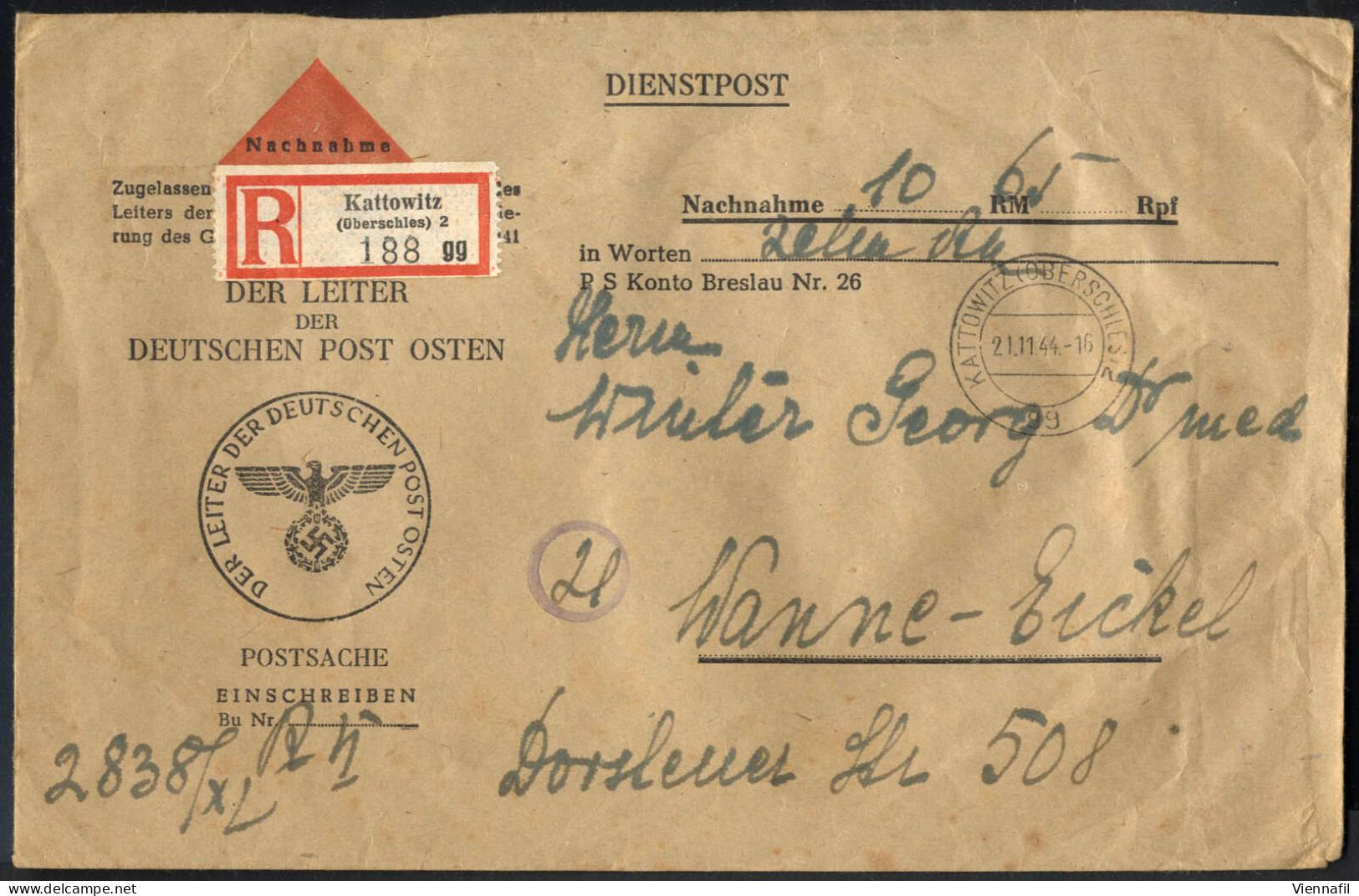 cover 1904/48, 15 Karten, Briefe, Ganzsachen, vier Einschreiben und 2 Perfin, alle Bilder in Onlinekatalog