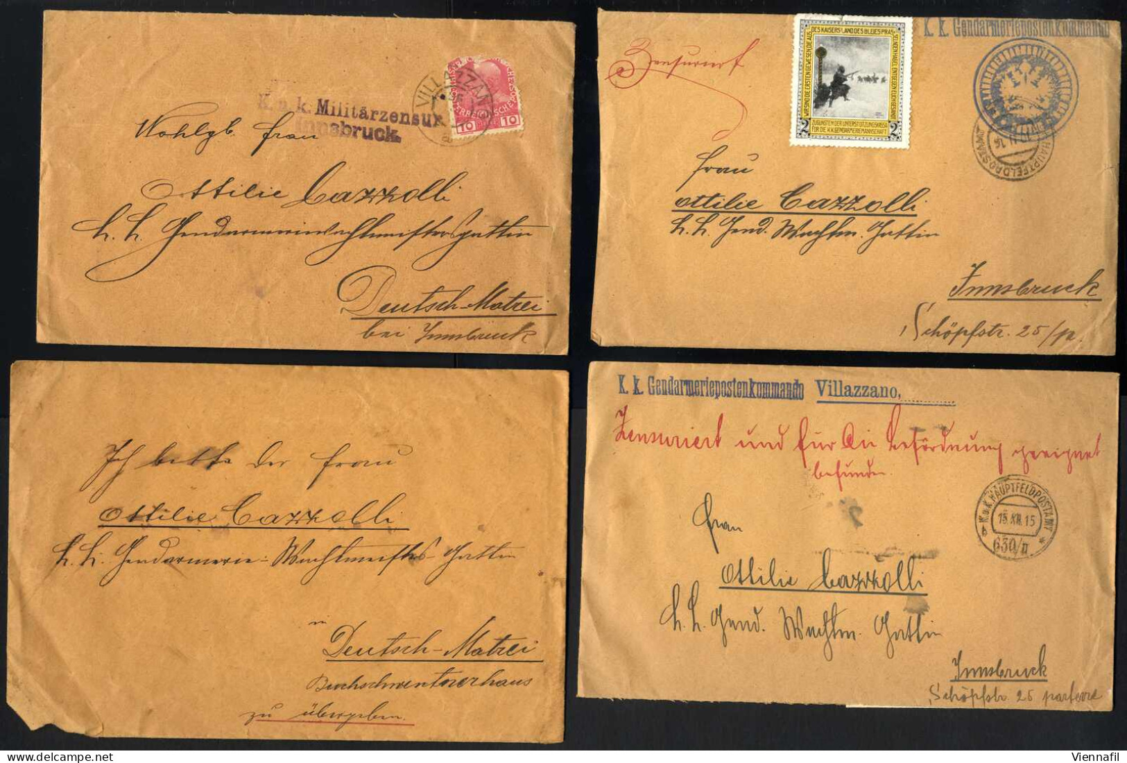 cover Tirol 1915/18 ca., Feldpostkorrespondenz überwiegend aus Villazzano, über 50 Belege, Abbildungen siehe Onlinekatal