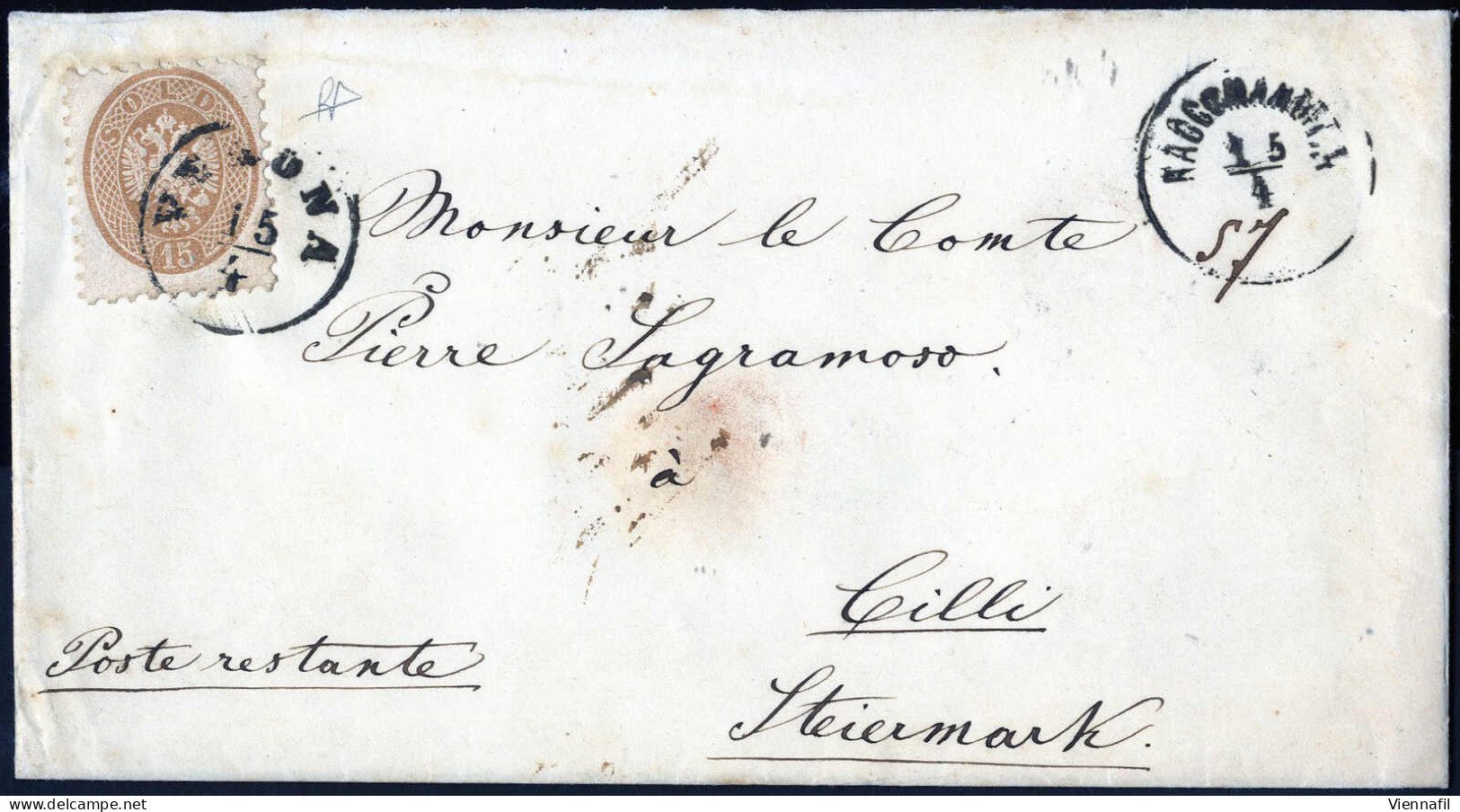 Cover Verona, (RACC. Circolare Con Data E Anno A Penna Punti 7), Annullo Sperimentale, Lettera Raccomandata Del 15.4.185 - Lombardo-Vénétie