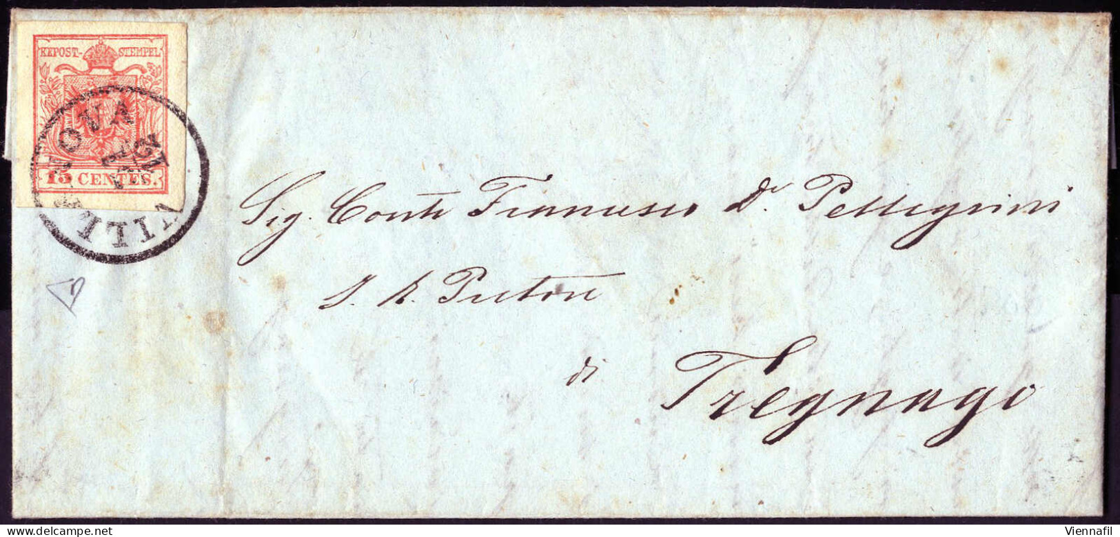 Cover Villanova, (C1 Punti 8) Lettera Del 31.12.1854 Per Tregnago Affrancata Con 15 Cent. Rosso Carta A Mano, Firmata ED - Lombardije-Venetië