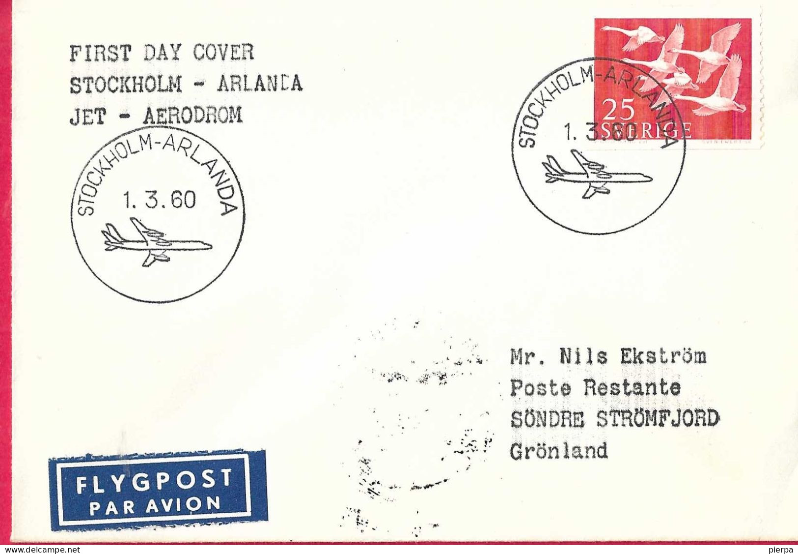 SVERIGE - FIRST DAY COVER  STOCKHOLM - ARLANDA JET - AERODROM * 1.3.1960* - Cartas & Documentos