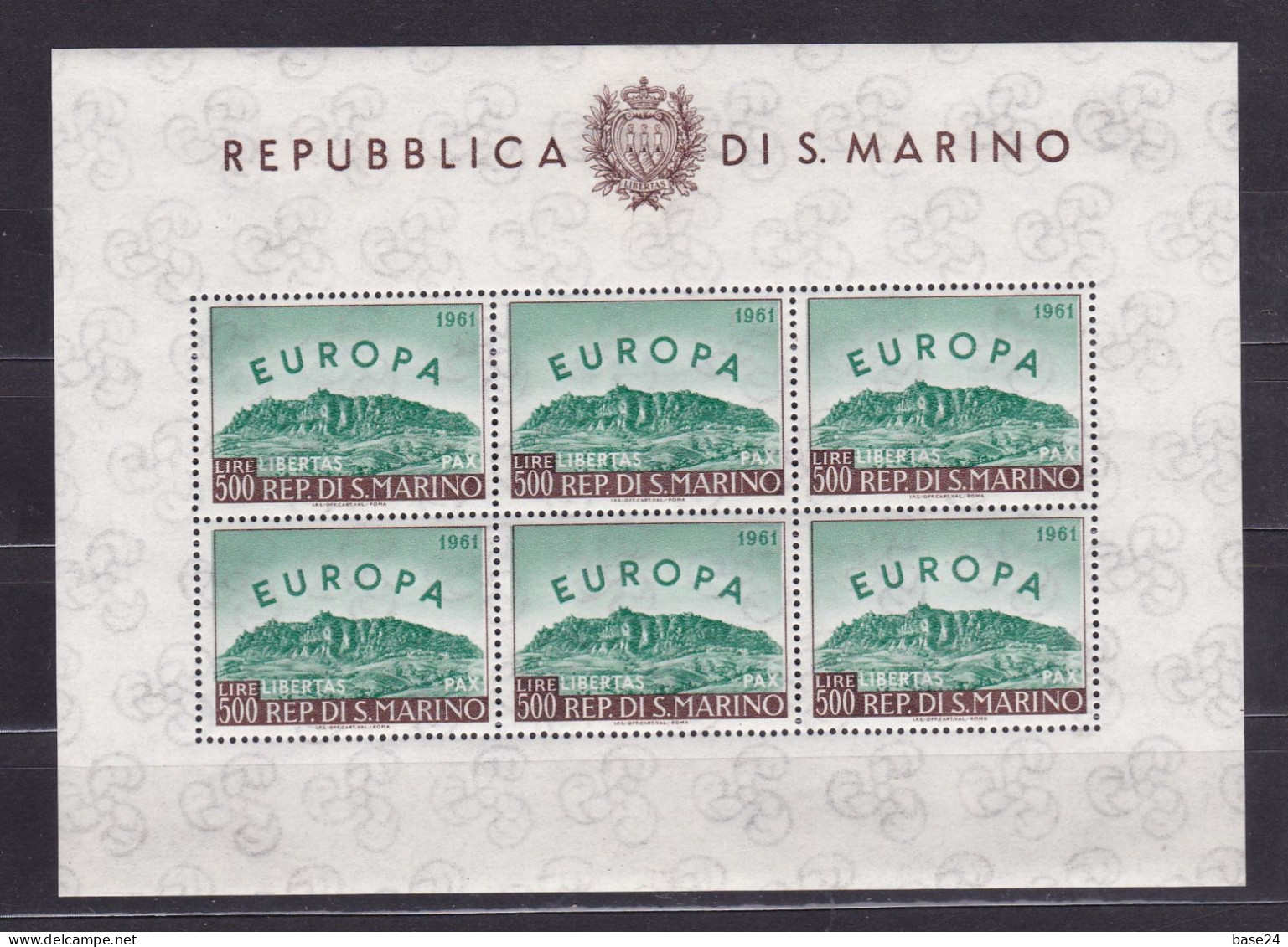 1961 San Marino Saint Marin EUROPA CEPT FOGLIETTO Di 6 Valori MNH** EUROPE BF Souvenir Sheet 9 Monte Titano - 1961