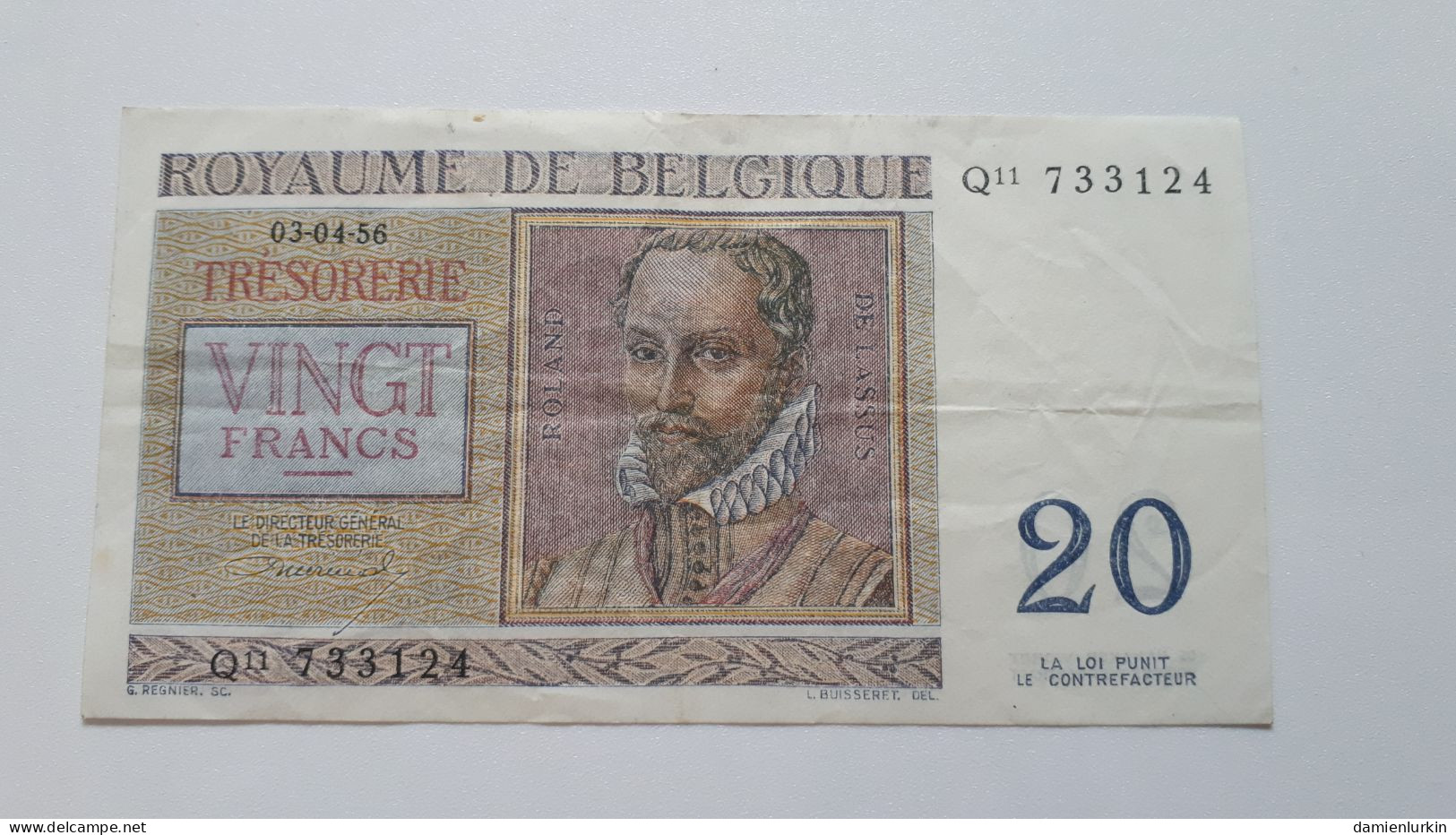 BELGIQUE/BELGIE/BELGIEN 20 FRANCS 03-04-56 WILLIOT SERIE Q11 P-132b - 20 Francs