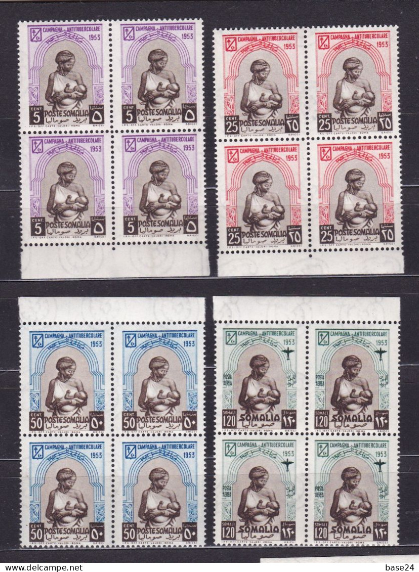 1953 Somalia AFIS CAMPAGNA ANTITUBERCOLARE 4 Serie Di 4 Valori In Quartina MNH** ANTI-TUBERCULAR CAMPAIGN Block 4 - Médecine