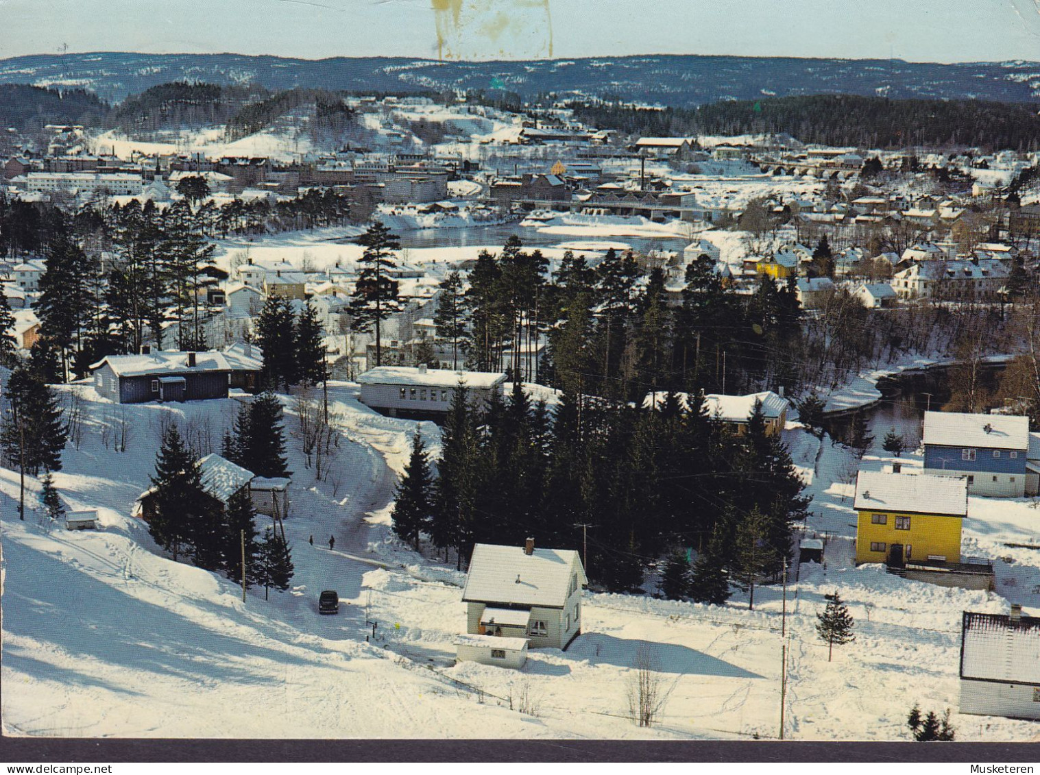 Norway PPC Hønefoss Mittet 2877/16. OSLO 1970 To RØDOVRE Denmark 'Gledelig Jul' Red Cross Croix Rouge Christmas Vignette - Storia Postale