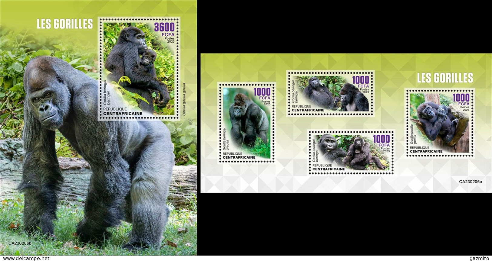 Centrafrica 2023, Animals, Gorillas, 4val In BF+BF - Gorilas