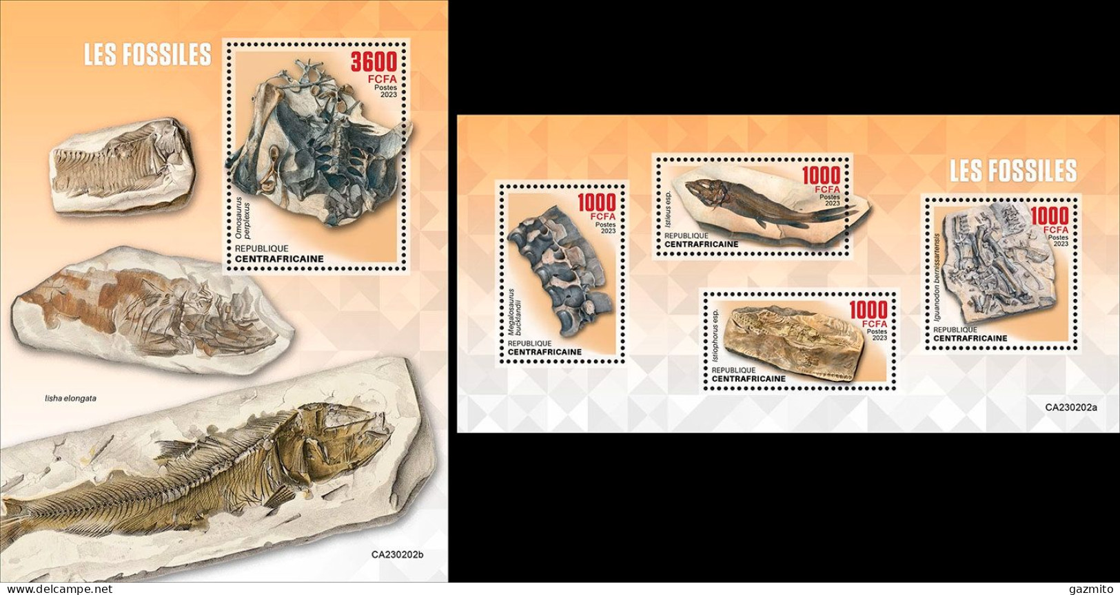 Centrafrica 2023, Fossils, 4val In BF+BF - Fossili