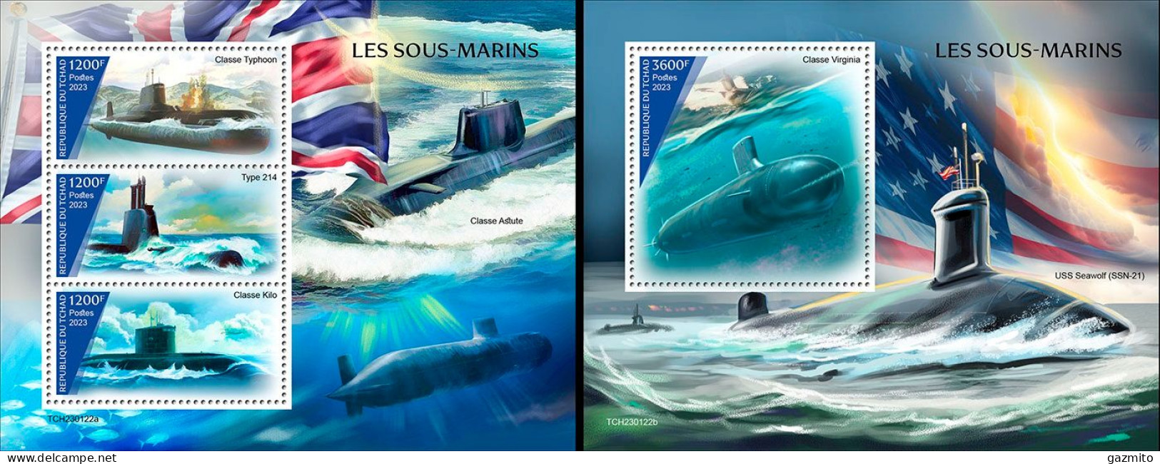 Tchad 2023, Submarines, 3val In BF+BF - Sous-marins