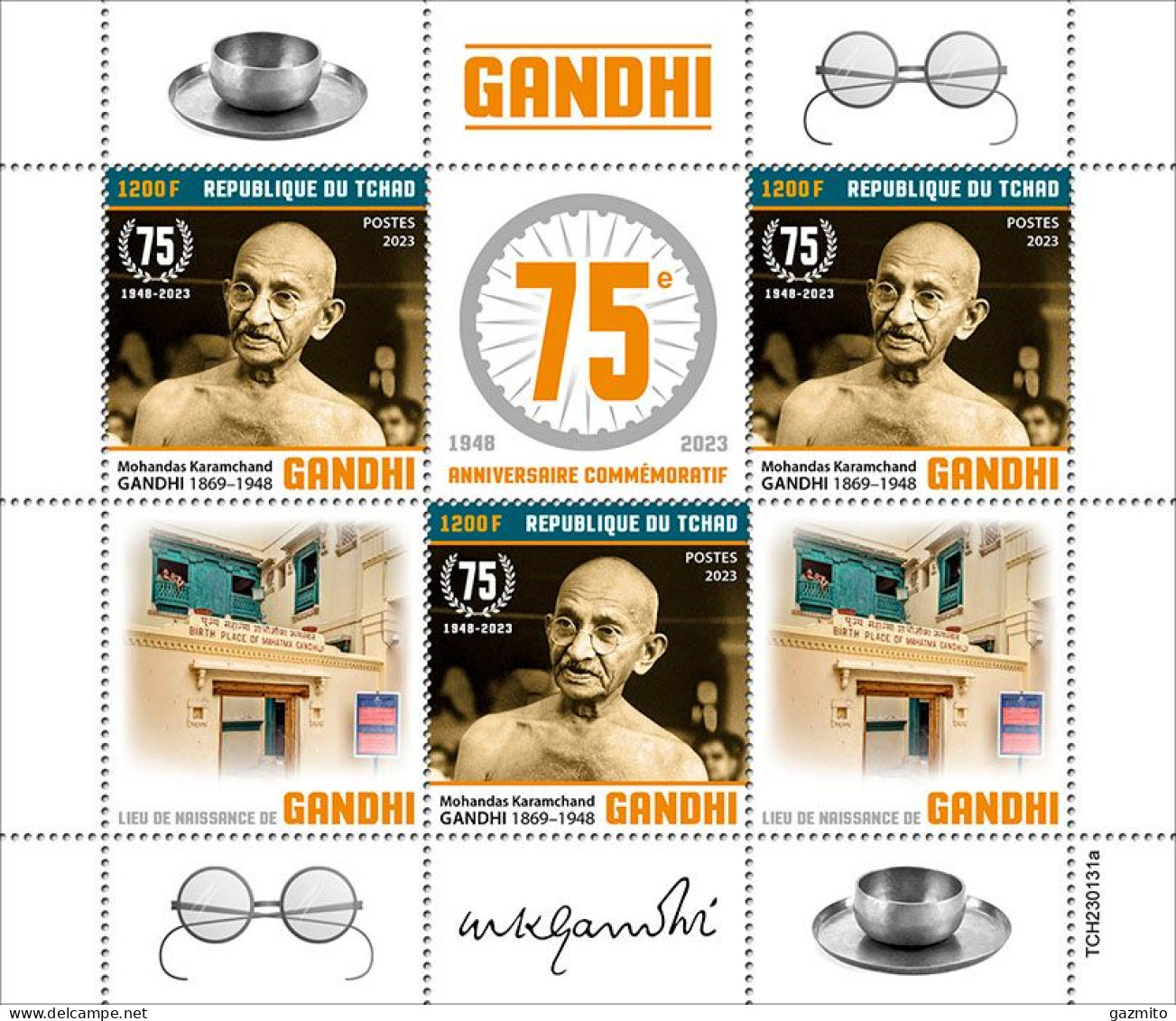 Tchad 2023, Gandhi, 3val In BF - Mahatma Gandhi