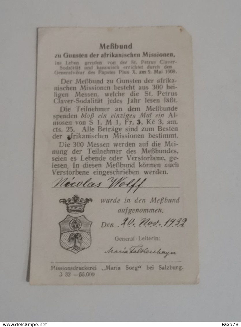 Souvenir Communion Luxembourg, Bissen 1932. Nicolas Wolff - Comunión Y Confirmación