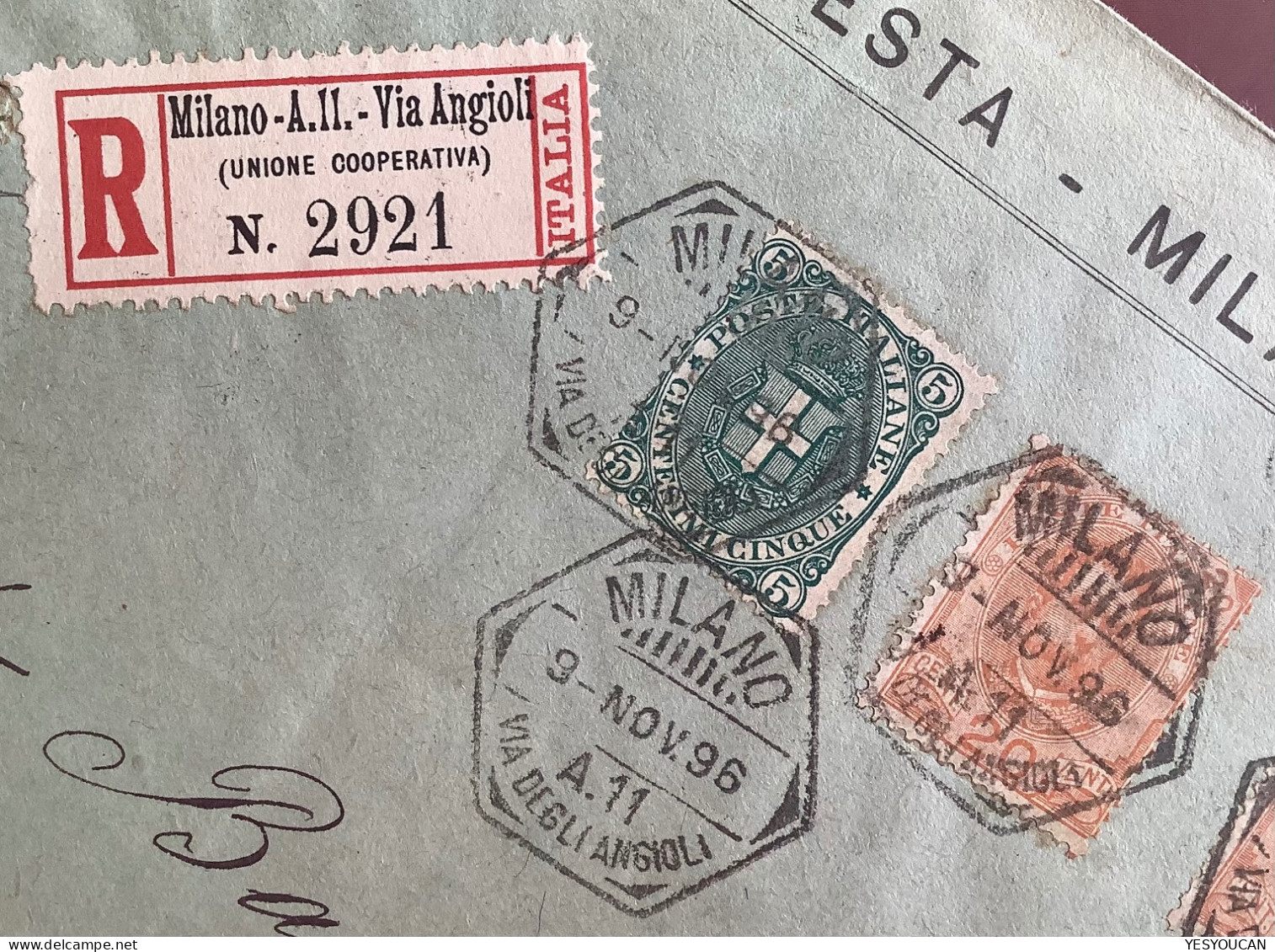 RR ! RACCOMANDATA Agenzie Postali MILANO A11 VIA ANGIOLI/UNIONE COOPERATIVA 1896 Lettera Italia Umberto (angels Anges - Storia Postale