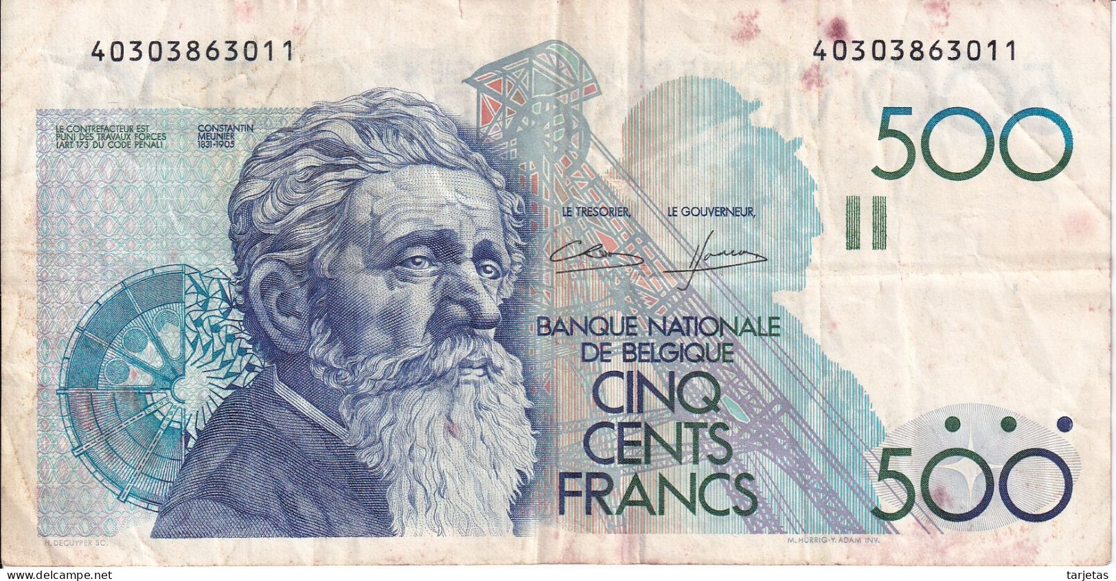 BILLETE DE BELGICA DE 500 FRANCS DEL AÑO 1986 DIFERENTES FIRMAS (BANKNOTE) - 500 Frank