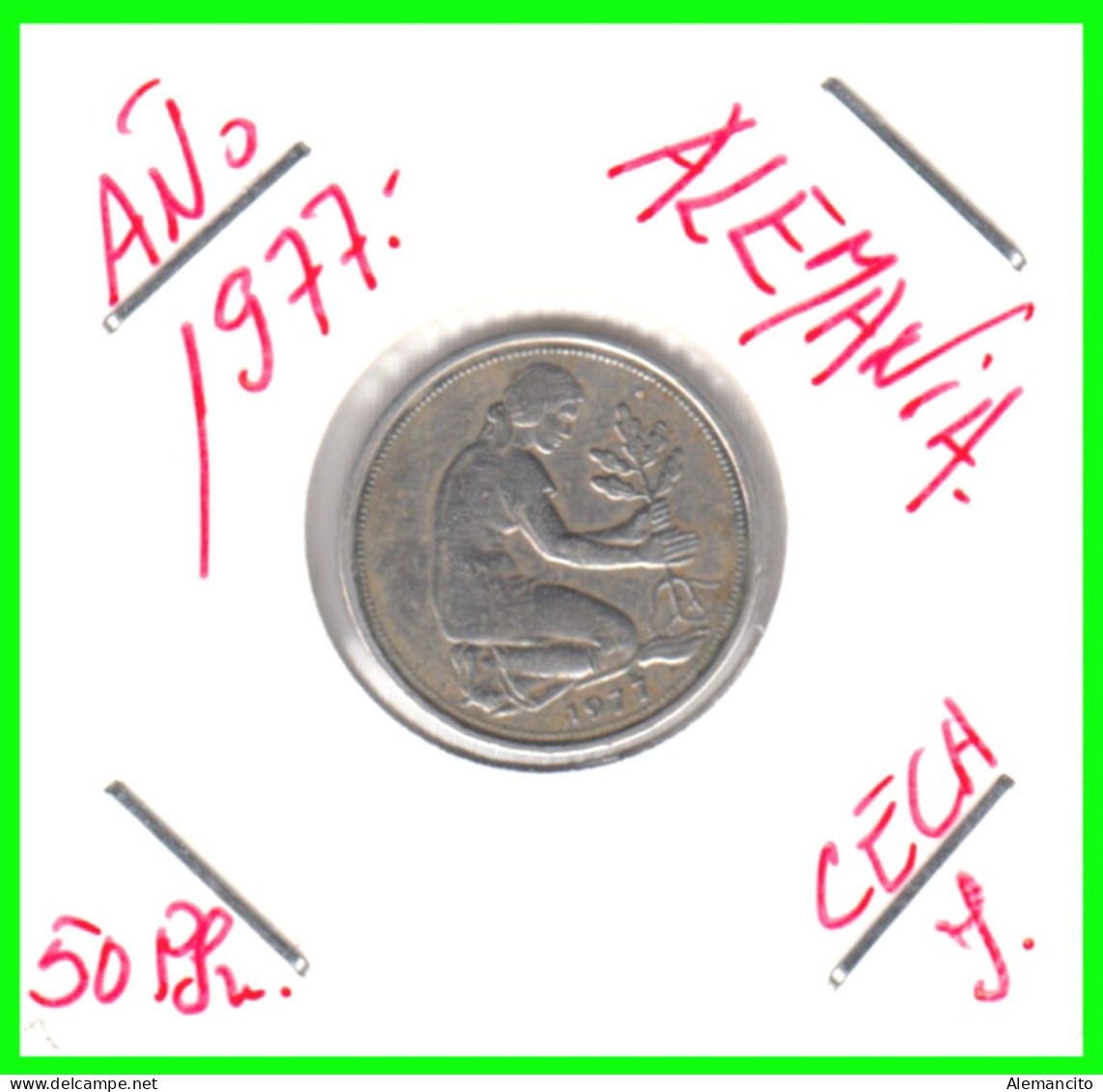 ALEMANIA -DEUTSCHLAND - GERMANY-MONEDA DE LA REPUBLICA FEDERAL DE ALEMANIA DE 50 Pfn-DEL AÑO - 1977 - CECA - J - HAMBURG - 50 Pfennig