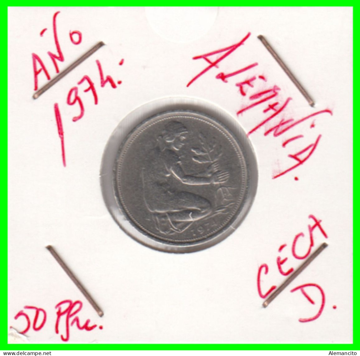 ALEMANIA -DEUTSCHLAND - GERMANY-MONEDA DE LA REPUBLICA FEDERAL DE ALEMANIA DE 50 Pfn-DEL AÑO - 1974 - CECA - J - HAMBURG - 50 Pfennig