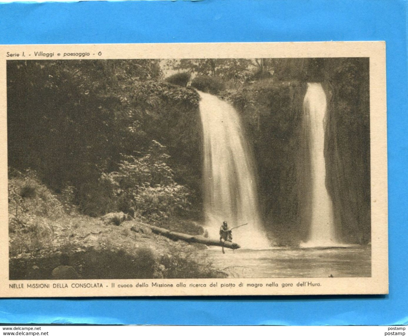 KENYA--Mission Della Consolata-chute D'eau Indigène Assis Sur Tronc -pêche   Carte Italienne-années 20-30 - Kenya