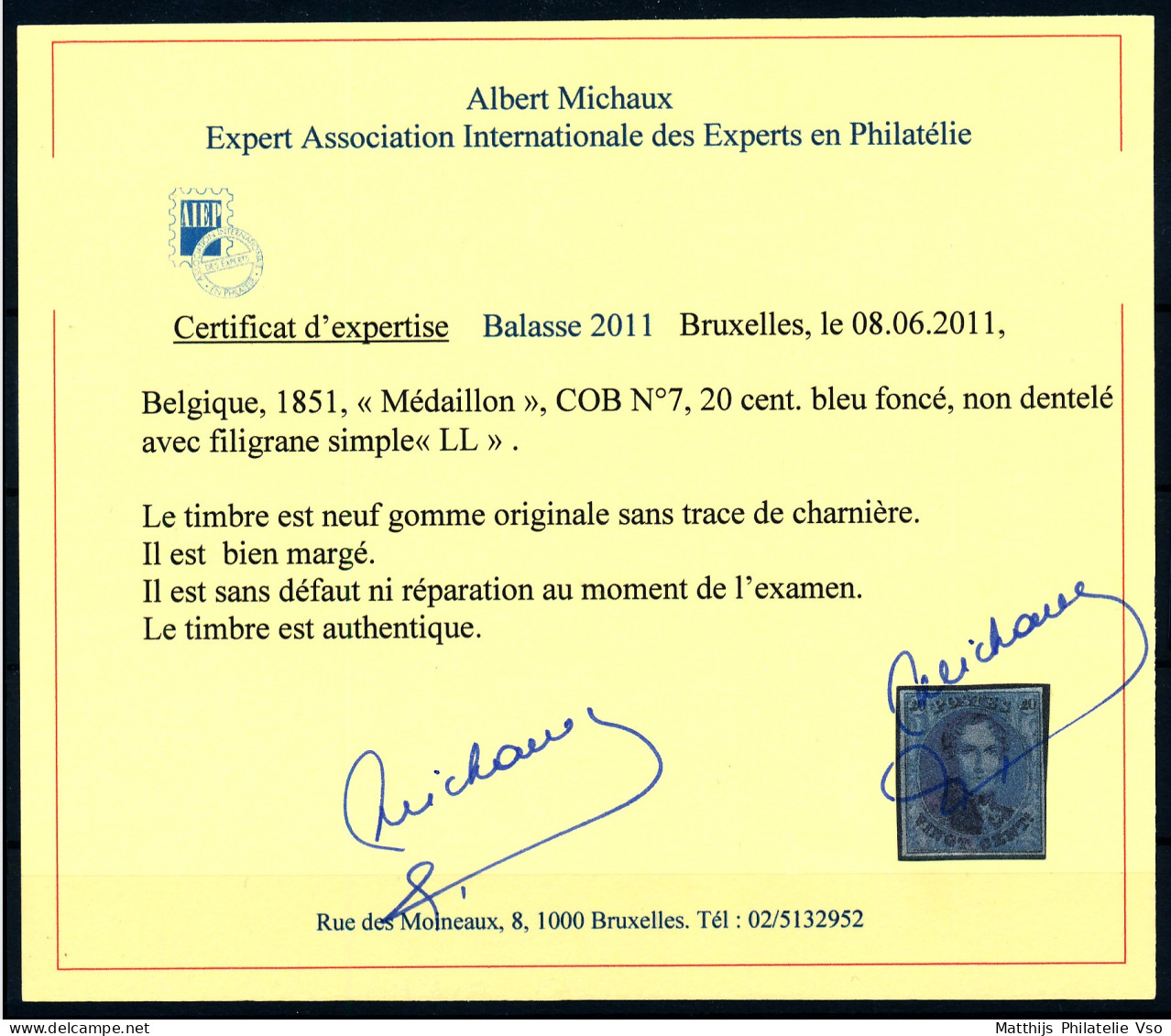 [** SUP] N° 7a, 20c Bleu Foncé, Belles Marges. Fraîcheur Postale - Certificat Photo. Rare Et Superbe - Cote: 7000€ - 1851-1857 Medallions (6/8)