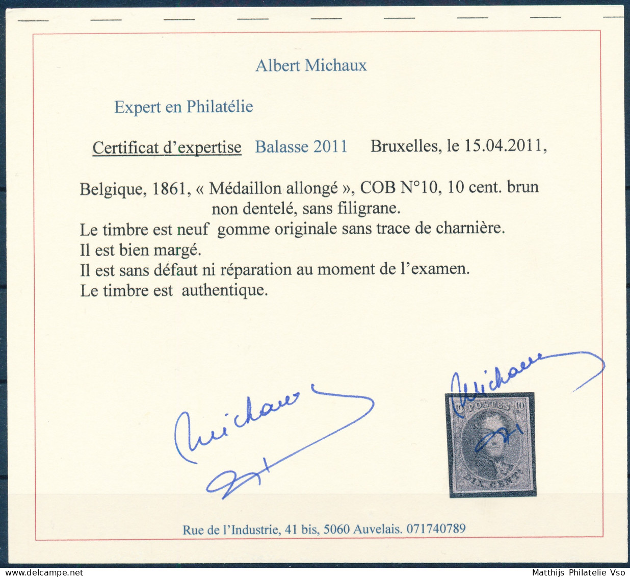 [** SUP] N° 10, 10c Brun, Belles Grandes Marges. Fraîcheur Postale - Certificat Photo - Cote: 2800€ - 1858-1862 Medallions (9/12)