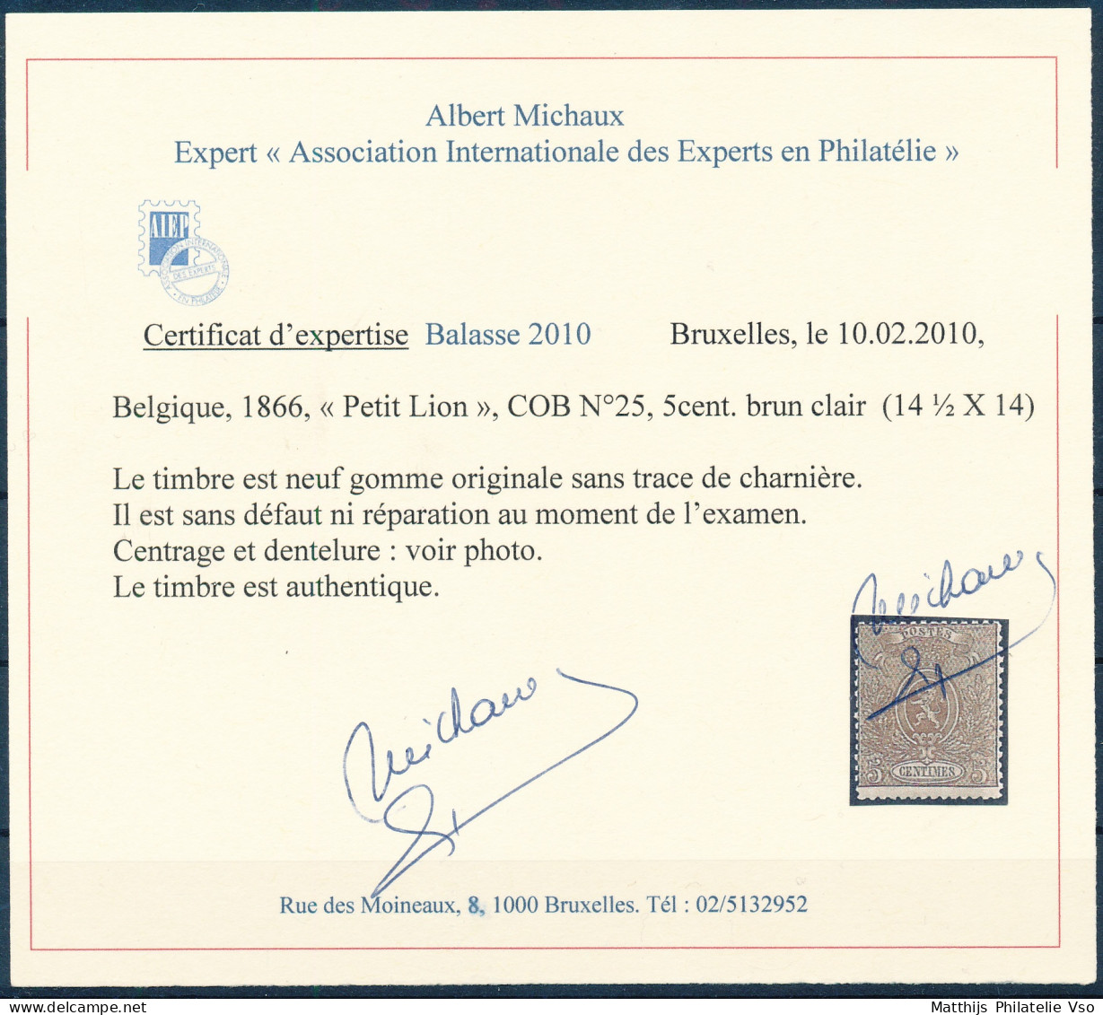 [** SUP] N° 25, 5c Brun, Excellente Dentelure. Fraîcheur Postale - Certificat Photo - Cote: 1650€ - 1866-1867 Petit Lion