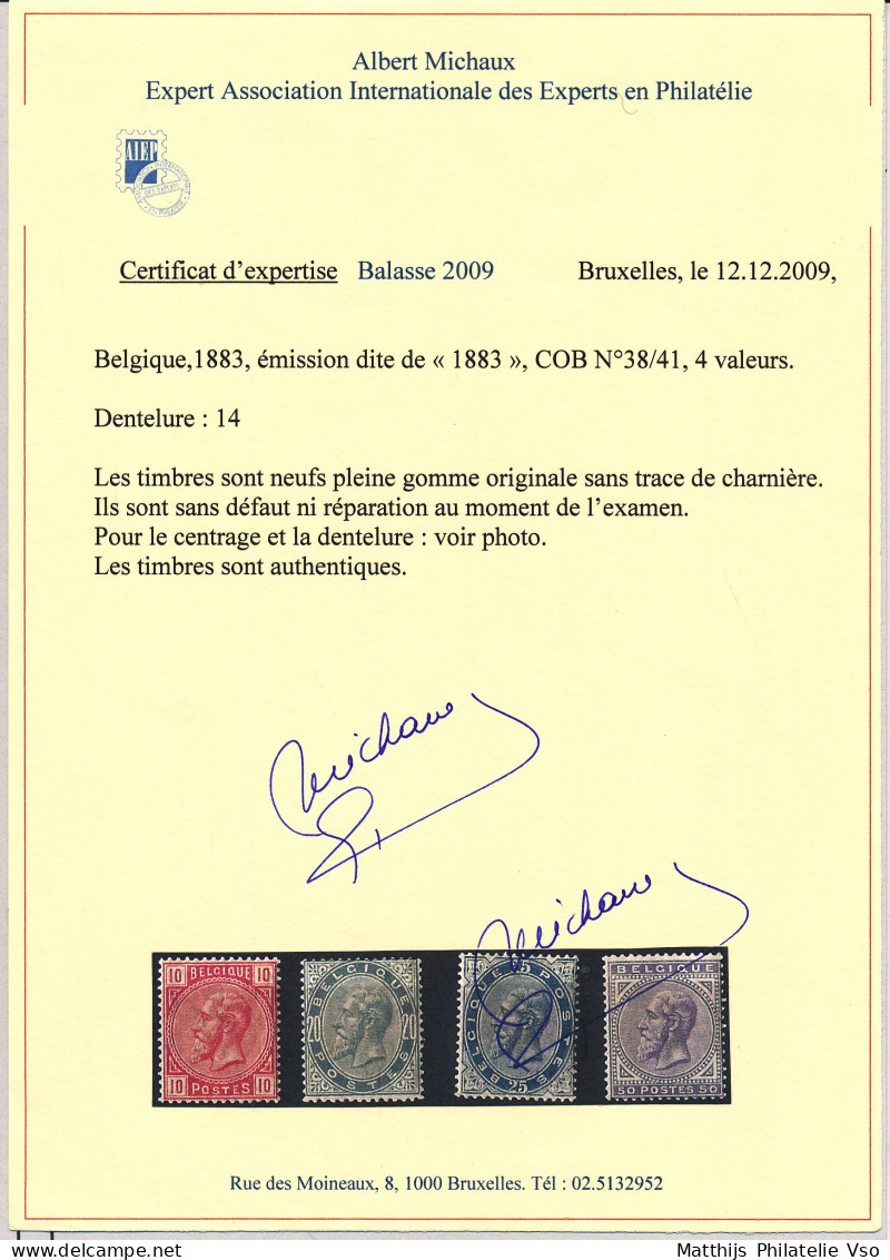 [** SUP] N° 38/41, La Série Complète En Qualité LUXE. Fraîcheur Postale - Certificat Photo. Ensemble Très Rare Avec Un B - 1869-1883 Léopold II