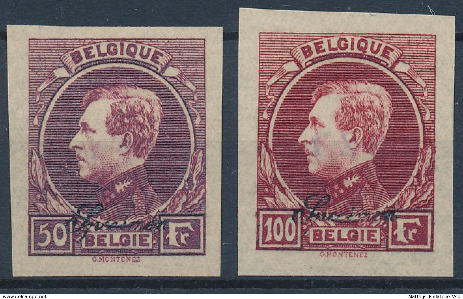 [** SUP] N° 291/92, 50F + 100F, Les Deux Valeurs Non Dentelées - Avec Specimen Et Verso Numéro '021'. Rare - Cote: 330€ - 1929-1941 Grande Montenez