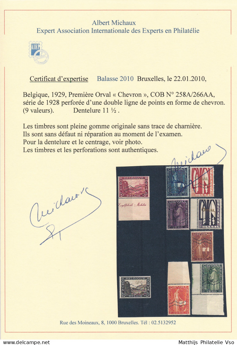 [** SUP] N° 258A/66AA, Orval Avec Chevons Horizontaux, La Série Complète. Fraîcheur Postale - Certificat Photo (le Bdf D - Unused Stamps