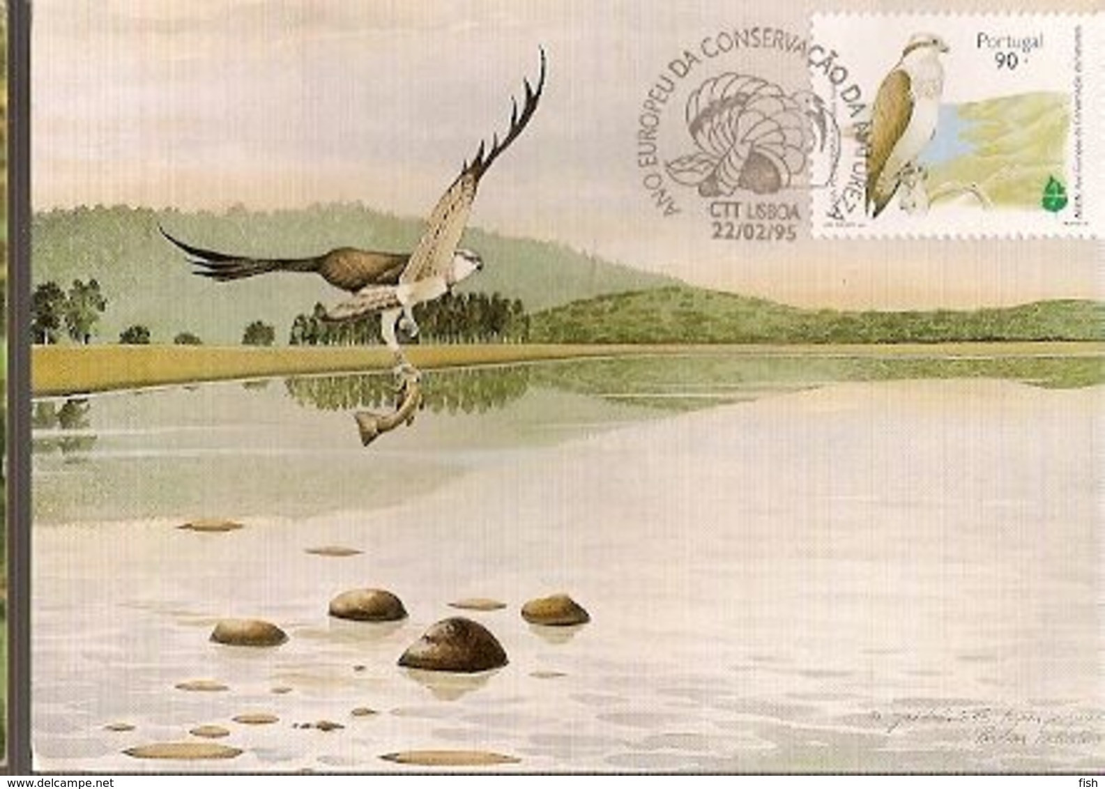 Portugal & Maximum Card, European Year Of Nature Conservation, Osprey, Pandion Haliaetus, Lisbon 1995 (149) - Aigles & Rapaces Diurnes