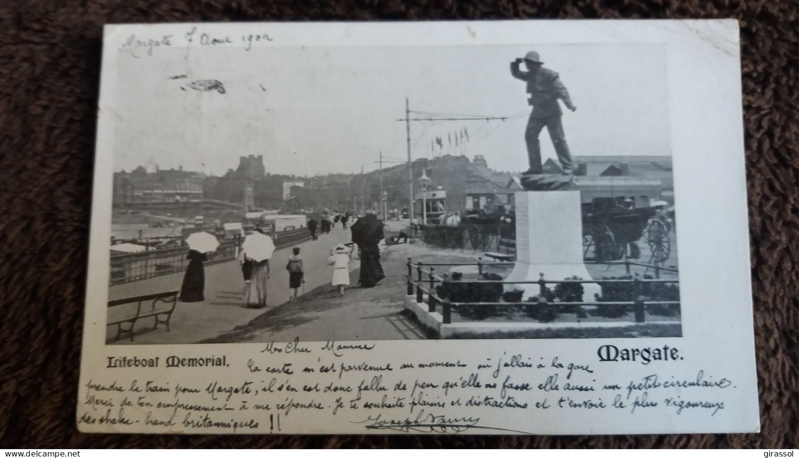 CPA MARGATE LIFEBOAT MEMERIAL MONUMENT ANIMATION 1902 - Margate