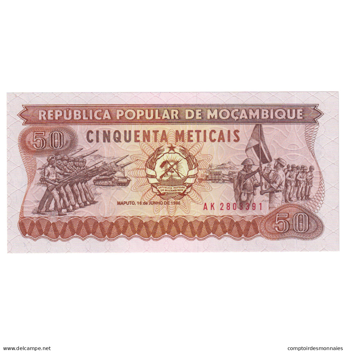 Billet, Mozambique, 50 Meticais, 1986, 1986-06-16, KM:125, NEUF - Mozambique