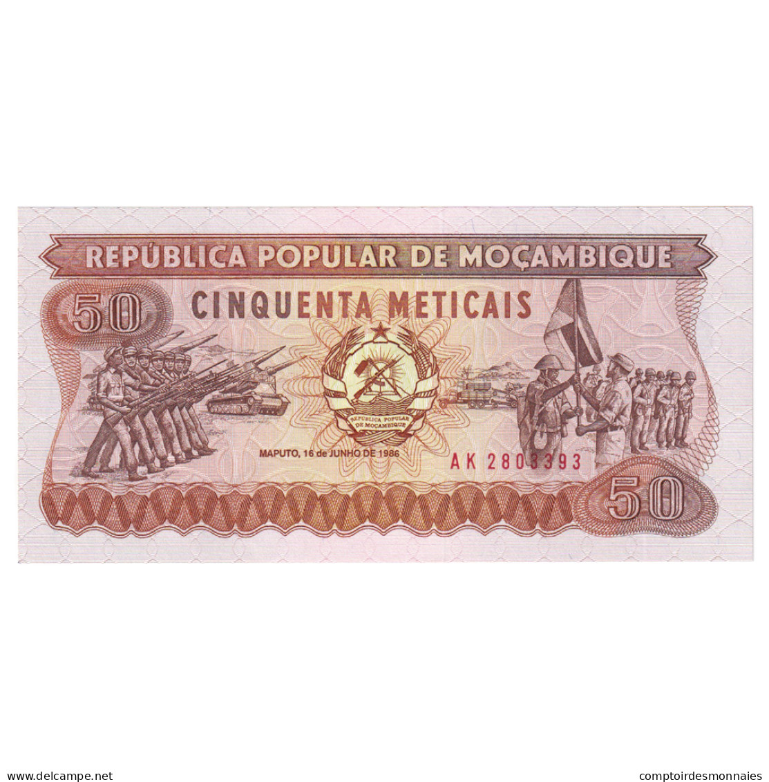 Billet, Mozambique, 50 Meticais, 1986, 1986-06-16, KM:125, NEUF - Mozambique