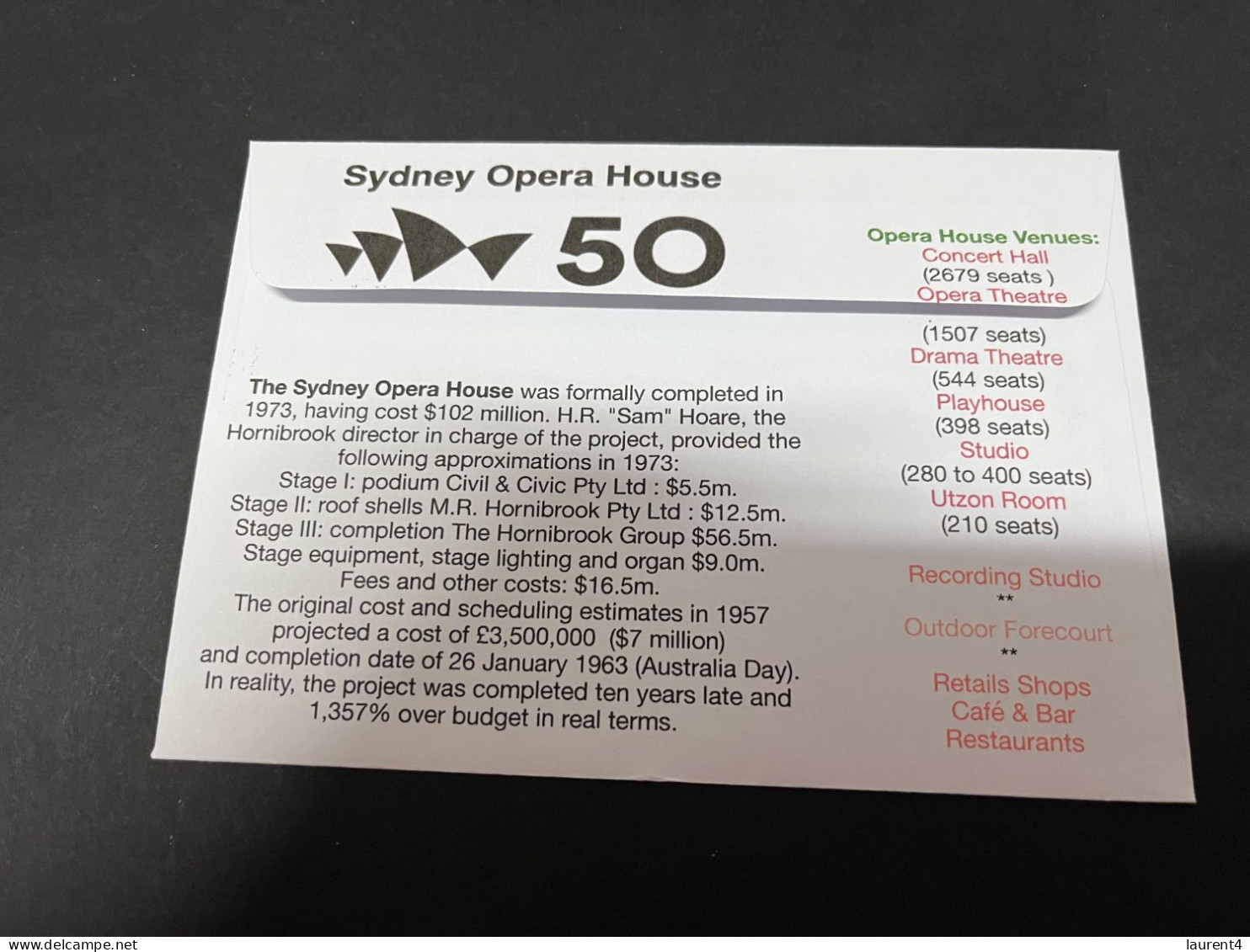 6-10-2023 (3 U 27) Sydney Opera House Celebrate 50th Anniversary (20-10-2023) 2 Covers - Brieven En Documenten