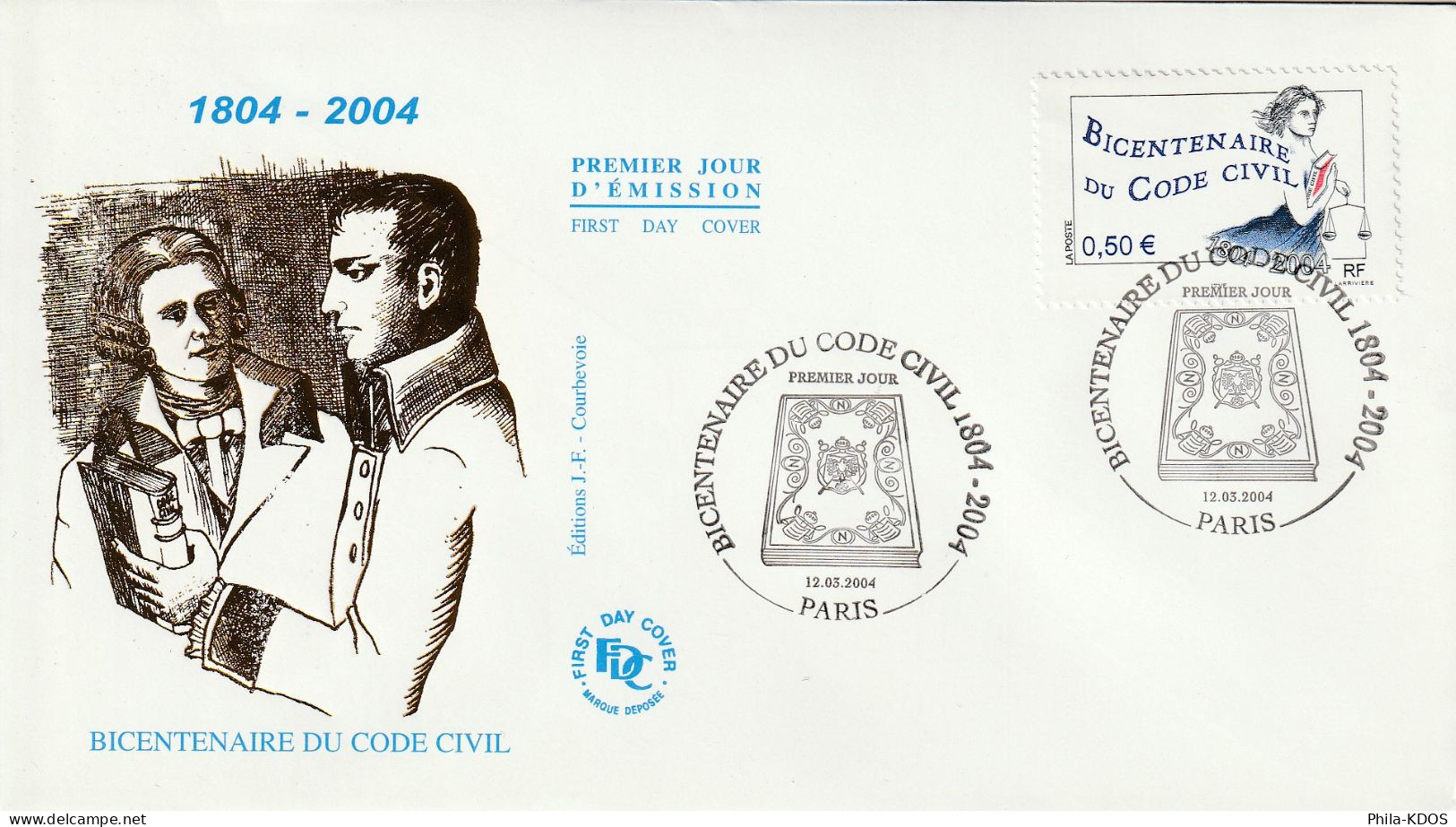 " NAPOLEON / 200 ANS DU CODE CIVIL "  Sur Enveloppe 1er Jour De 2004 Sur Dorure. N°YT 3644. Parfait état. FDC A SAISIR ! - Napoléon