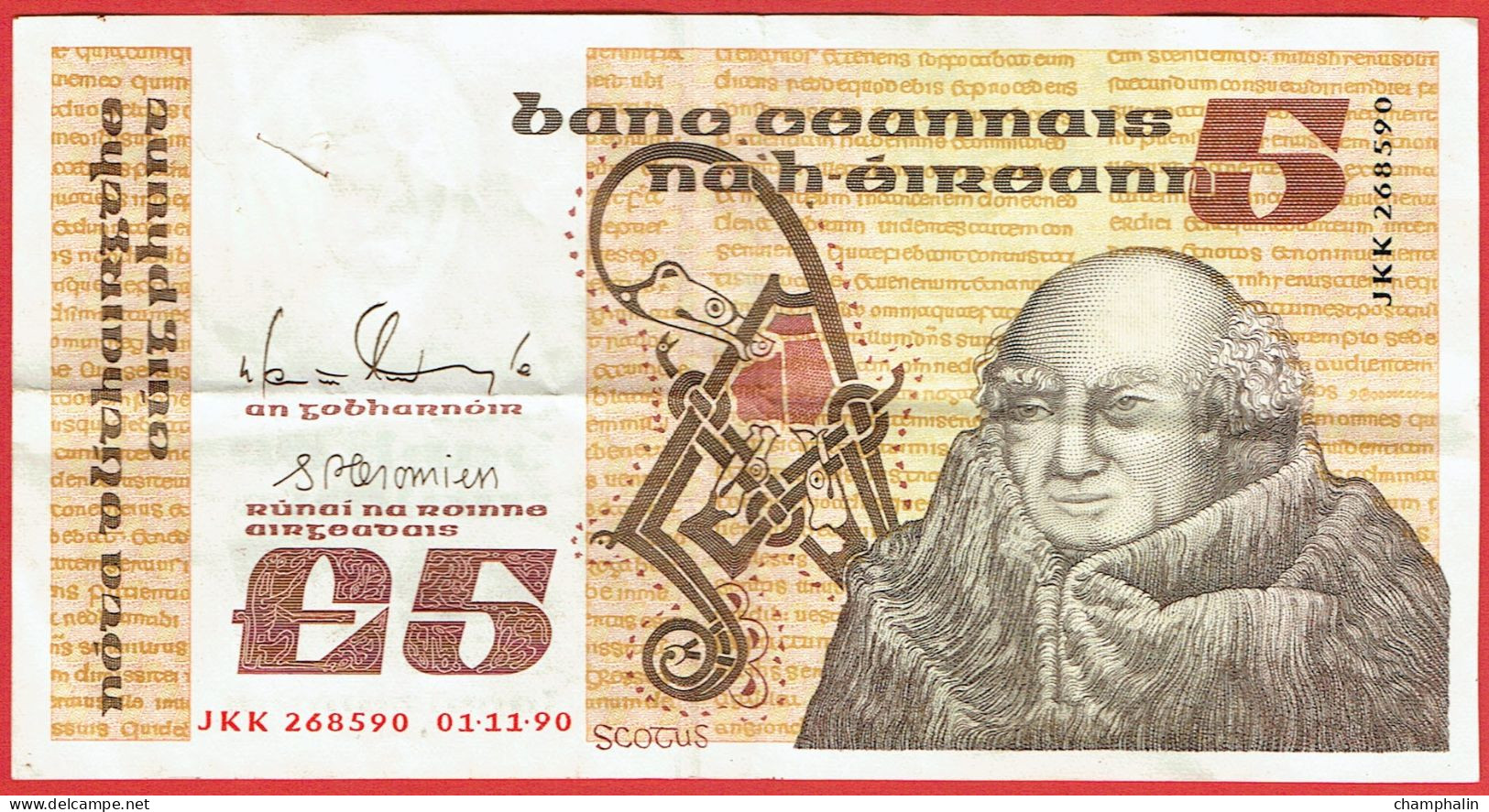 Eire - Irlande - Billet De 5 Pounds - Johannes Scotus Eriugena - 1er Novembre 1990 - P71e - Irlande