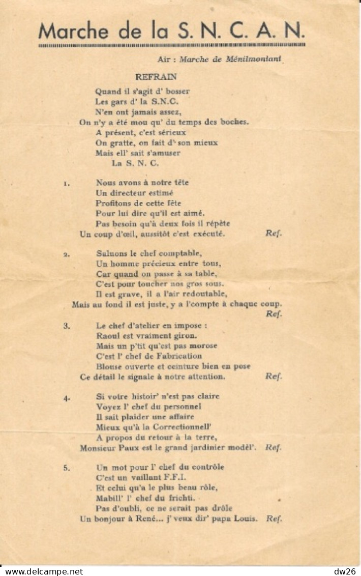 Chanson: Marche De La S.N.C.A.N. Société Nationale De Construction Aéronautique Du Nord - Zonder Classificatie